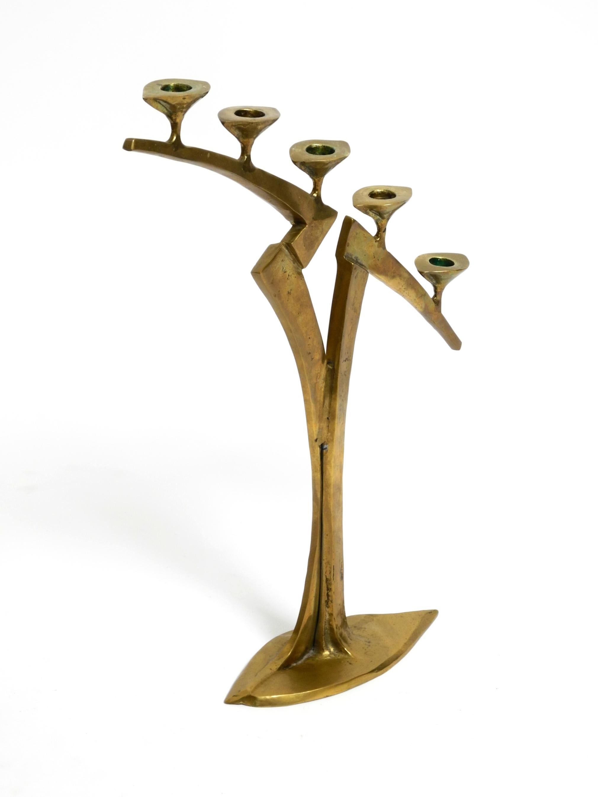 Large extraordinary Mid Century Modern brass candlestick in brutalist design For Sale 10