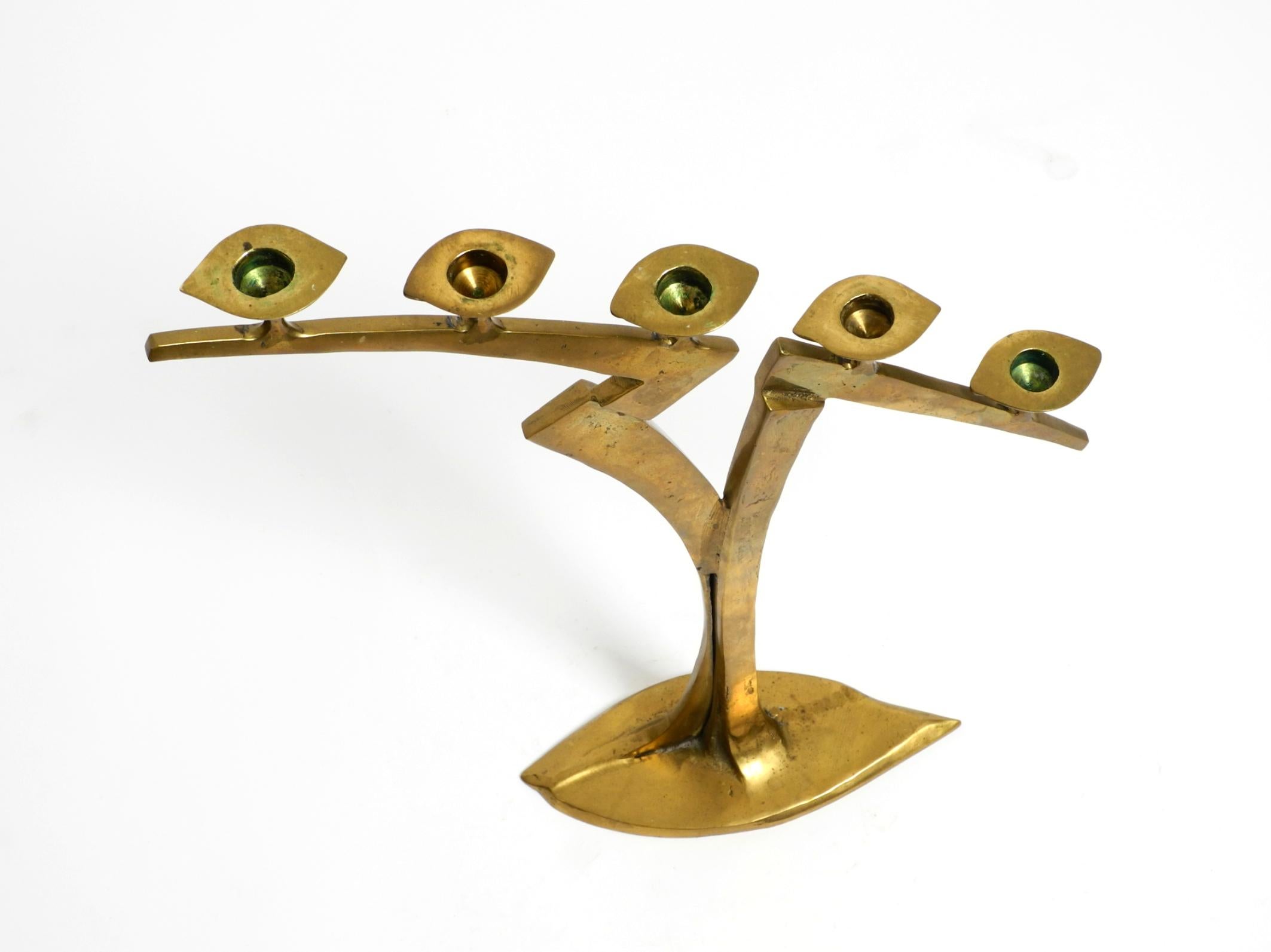 Large extraordinary Mid Century Modern brass candlestick in brutalist design For Sale 11