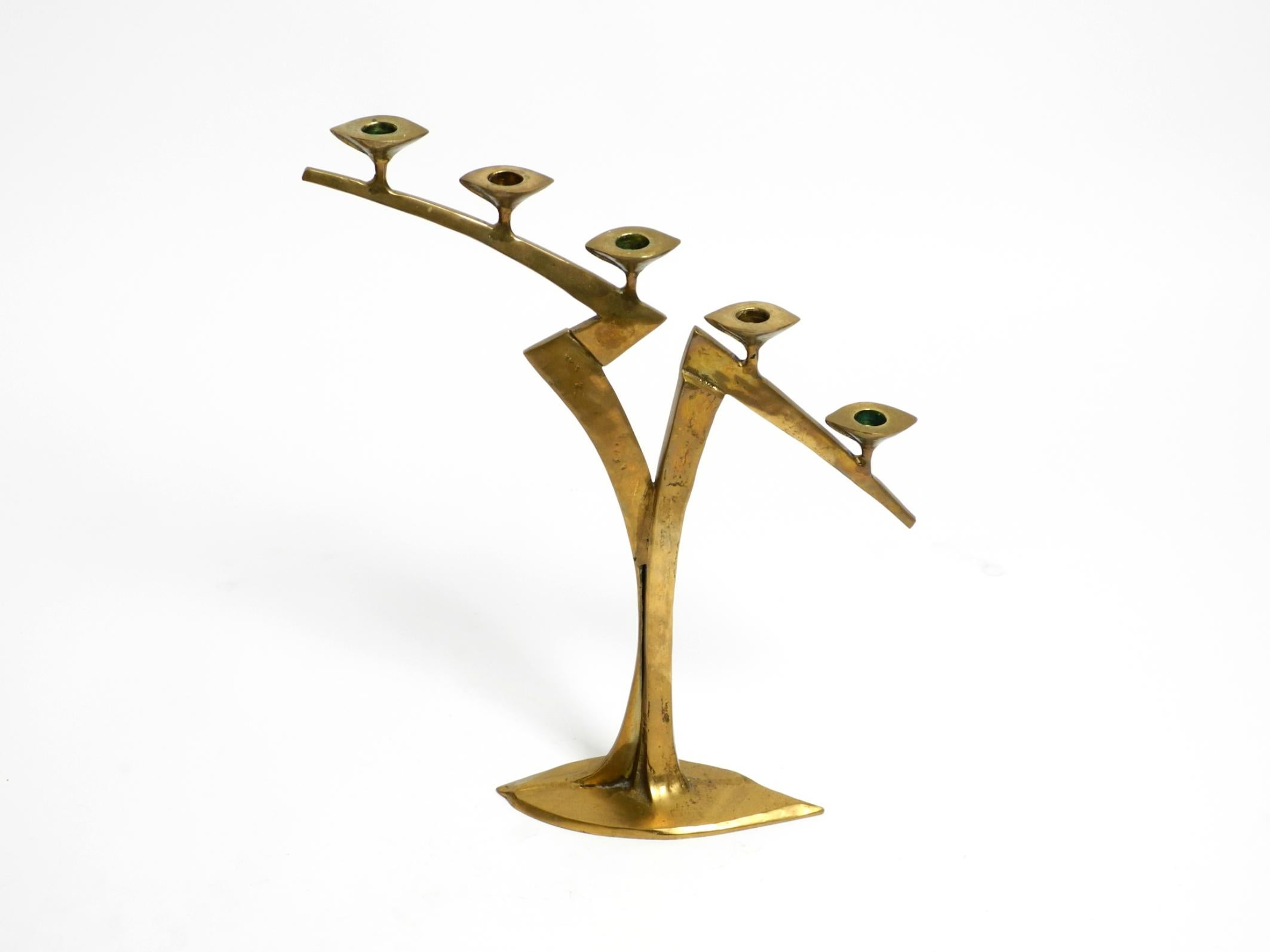 Large extraordinary Mid Century Modern brass candlestick in brutalist design For Sale 12
