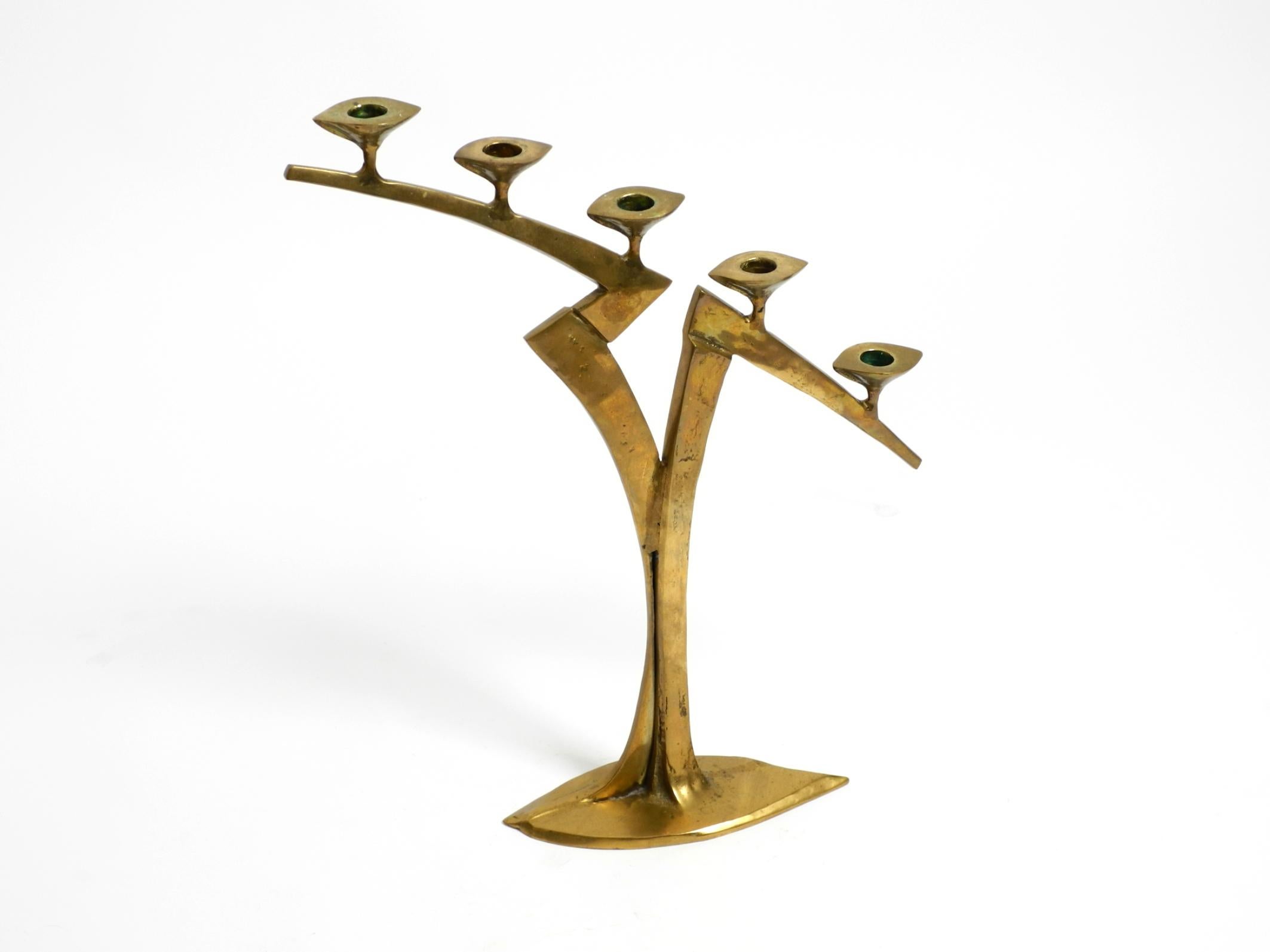 Mid-Century Modern Large extraordinary Mid Century Modern brass candlestick in brutalist design For Sale