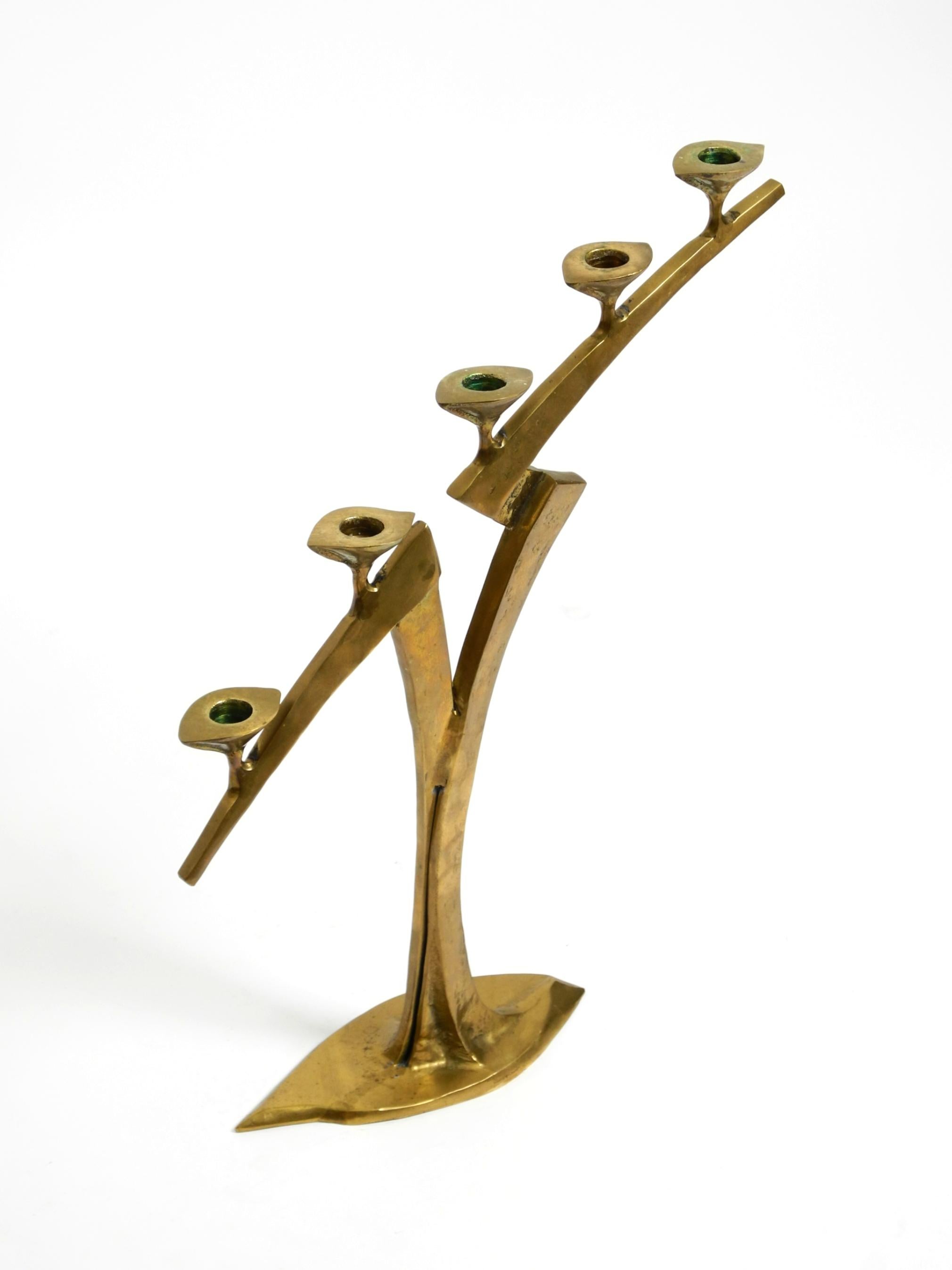 European Large extraordinary Mid Century Modern brass candlestick in brutalist design For Sale