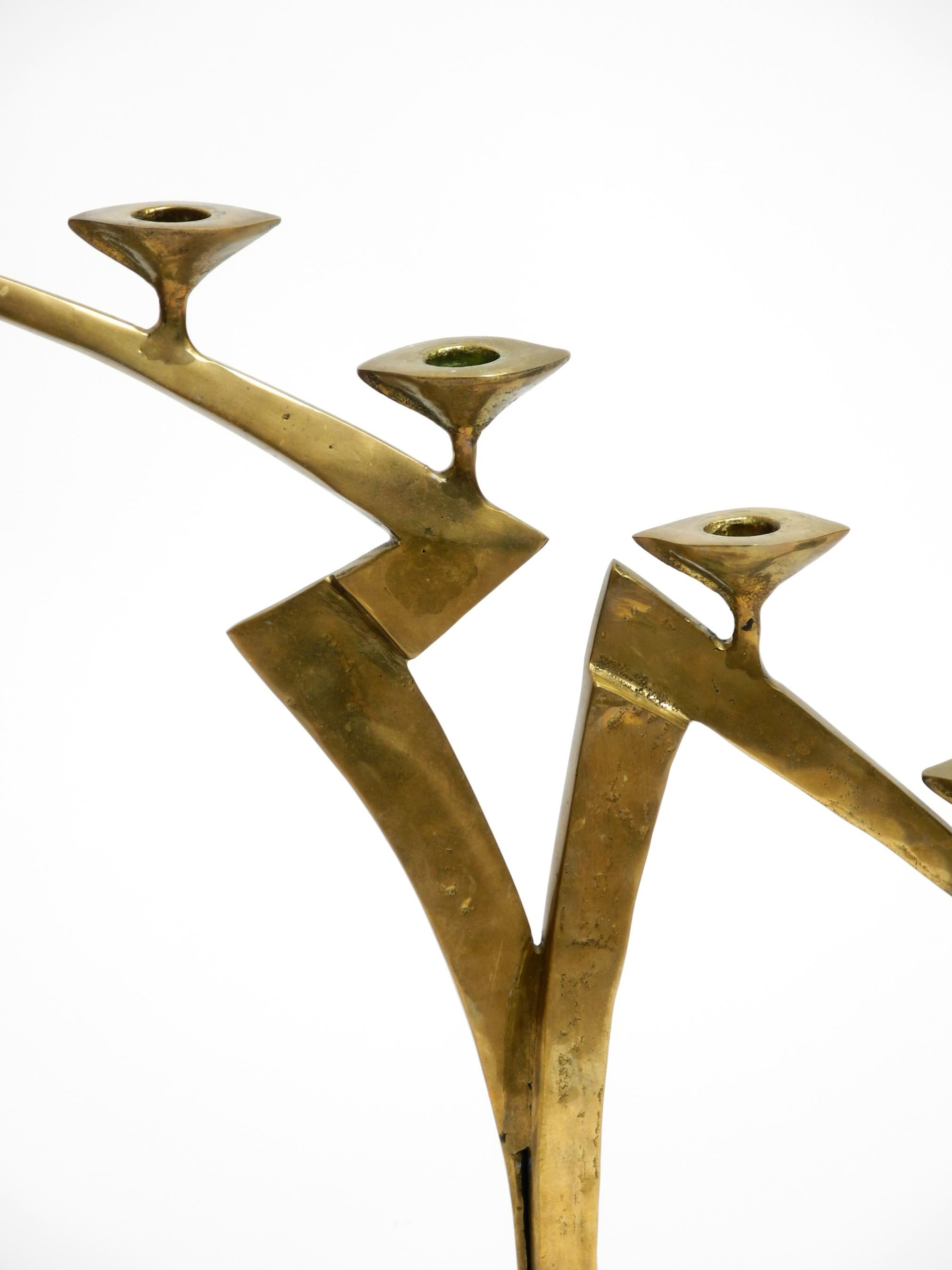 Mid-20th Century Large extraordinary Mid Century Modern brass candlestick in brutalist design For Sale
