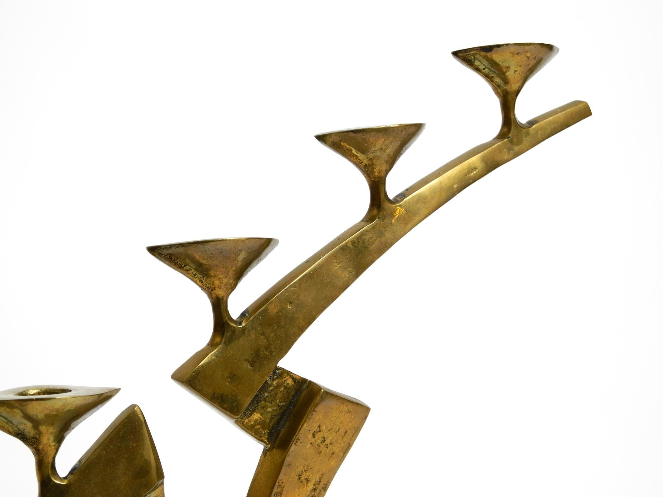 Brass Large extraordinary Mid Century Modern brass candlestick in brutalist design For Sale