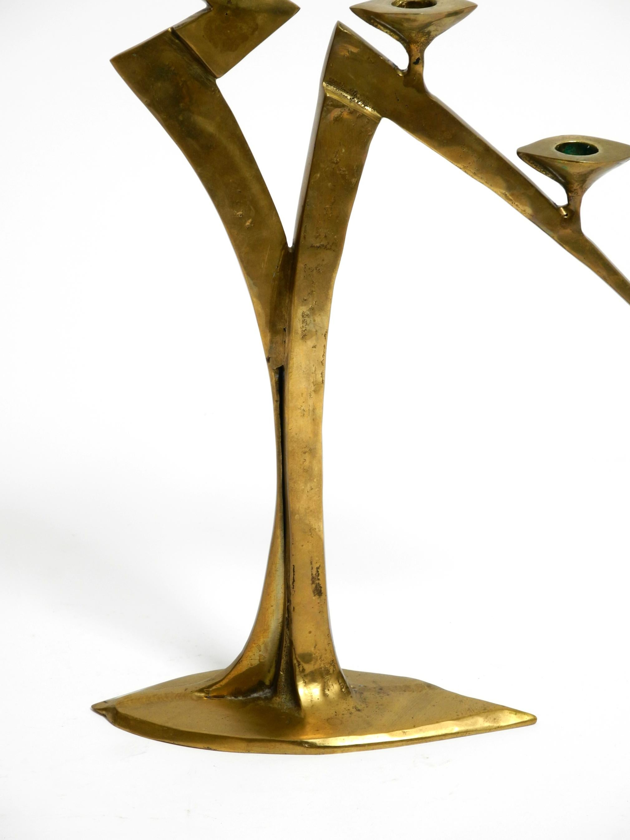 Large extraordinary Mid Century Modern brass candlestick in brutalist design For Sale 1