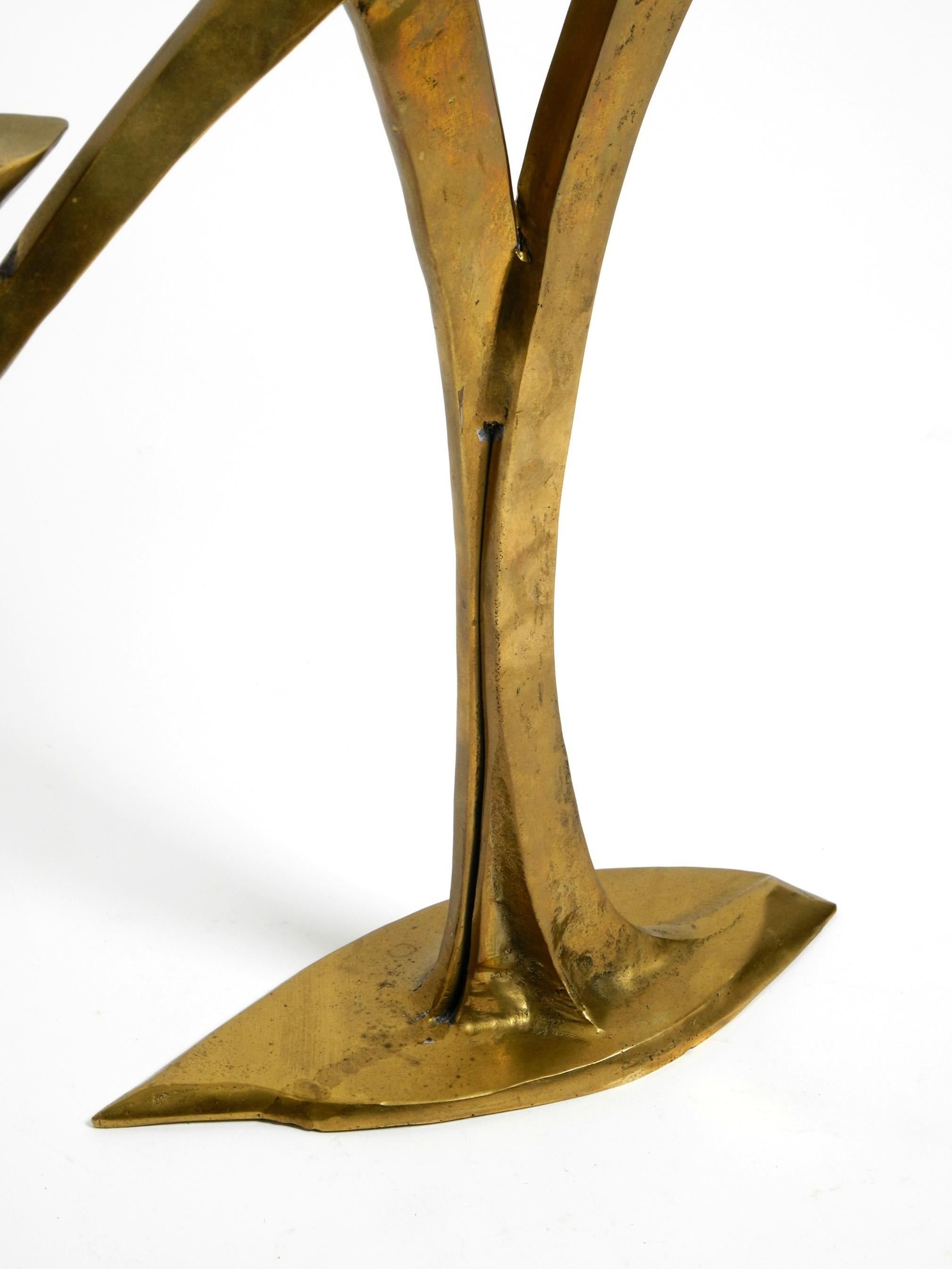 Large extraordinary Mid Century Modern brass candlestick in brutalist design For Sale 2