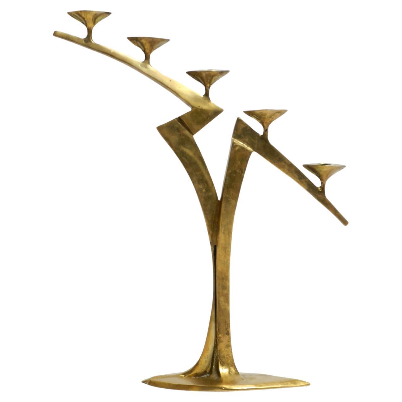 Large extraordinary Mid Century Modern brass candlestick in brutalist design For Sale