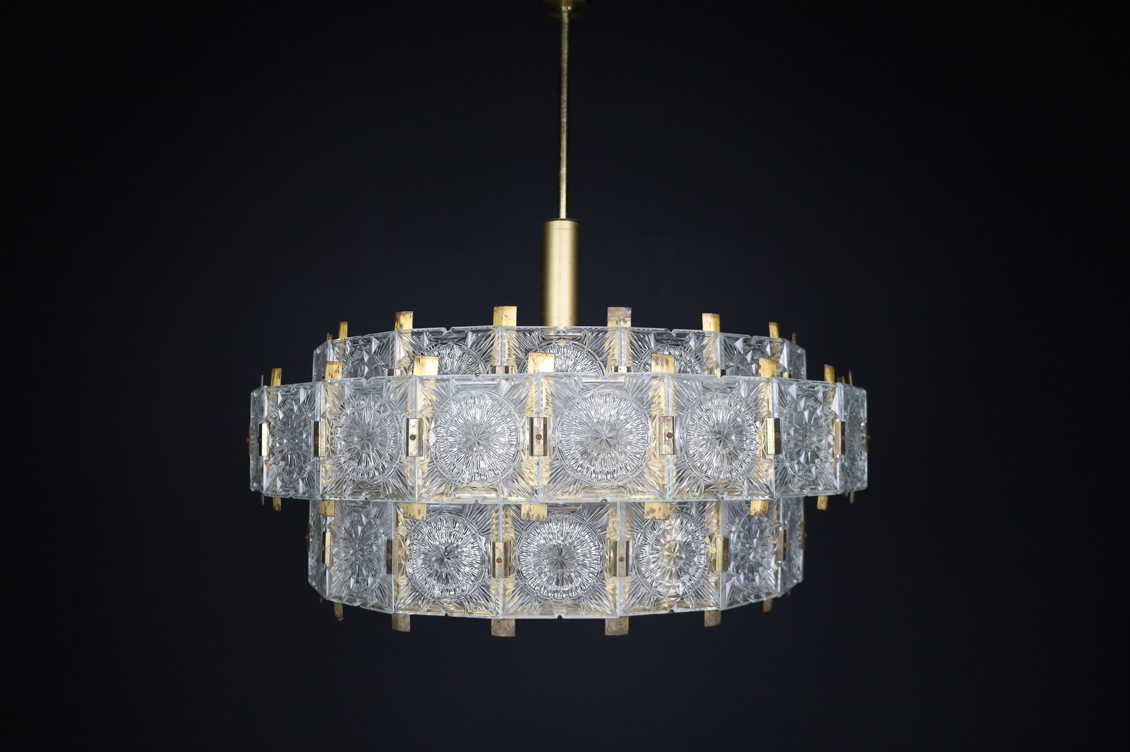 Large Extravagant Chandelier with Patinated Brass Fixture, Praque, 1960s For Sale 5