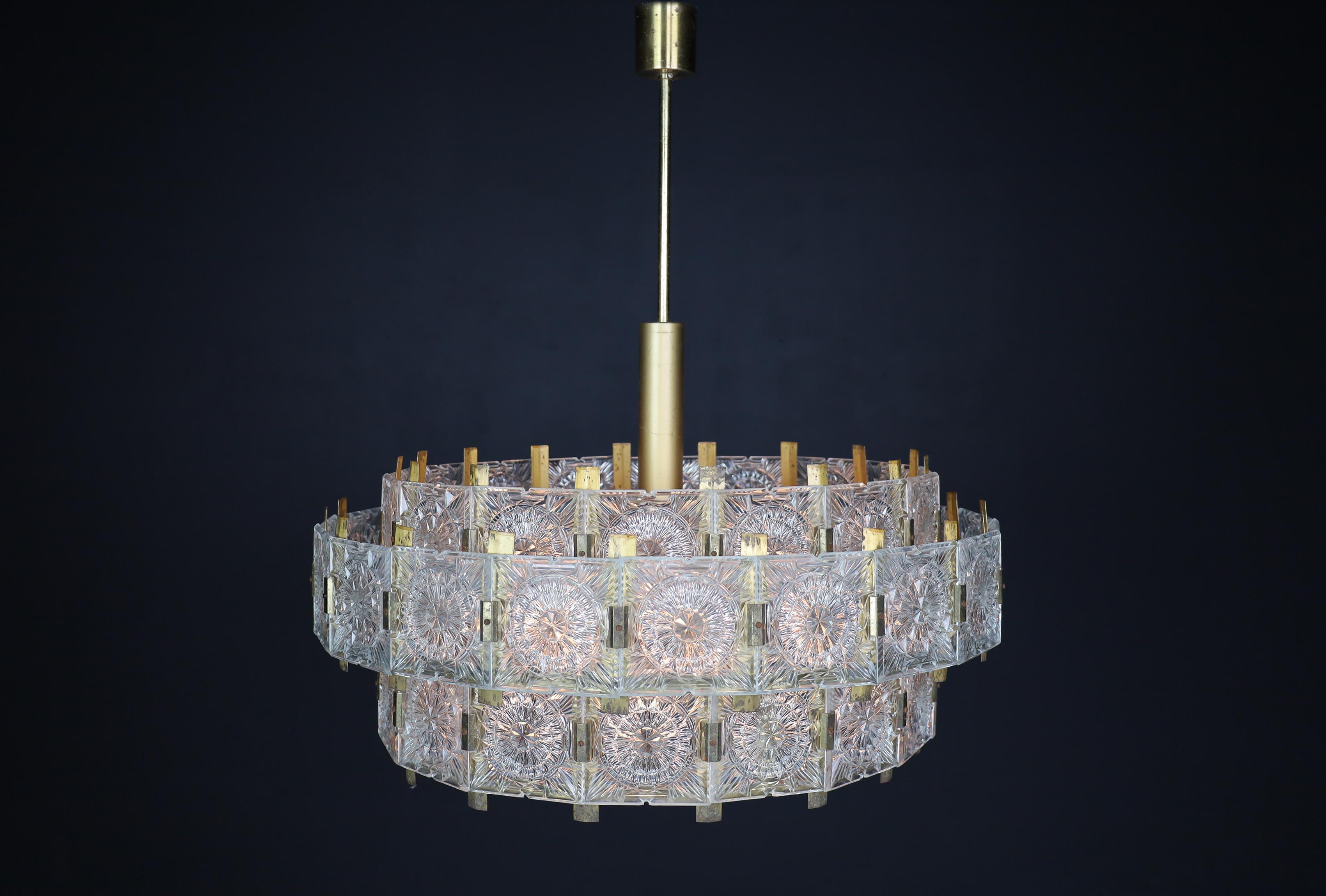 Large Extravagant Chandelier with Patinated Brass Fixture, Praque, 1960s For Sale 1