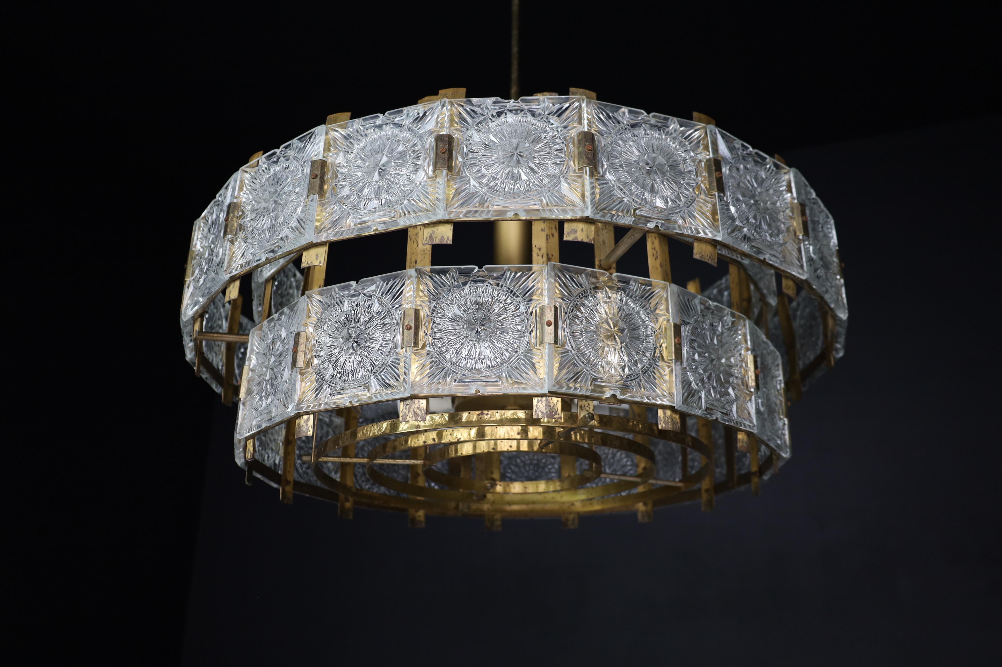 Large Extravagant Chandelier with Patinated Brass Fixture, Praque, 1960s For Sale 2