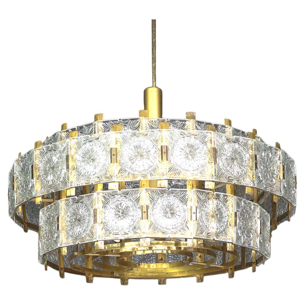 Large Extravagant Chandelier with Patinated Brass Fixture, Praque, 1960s For Sale