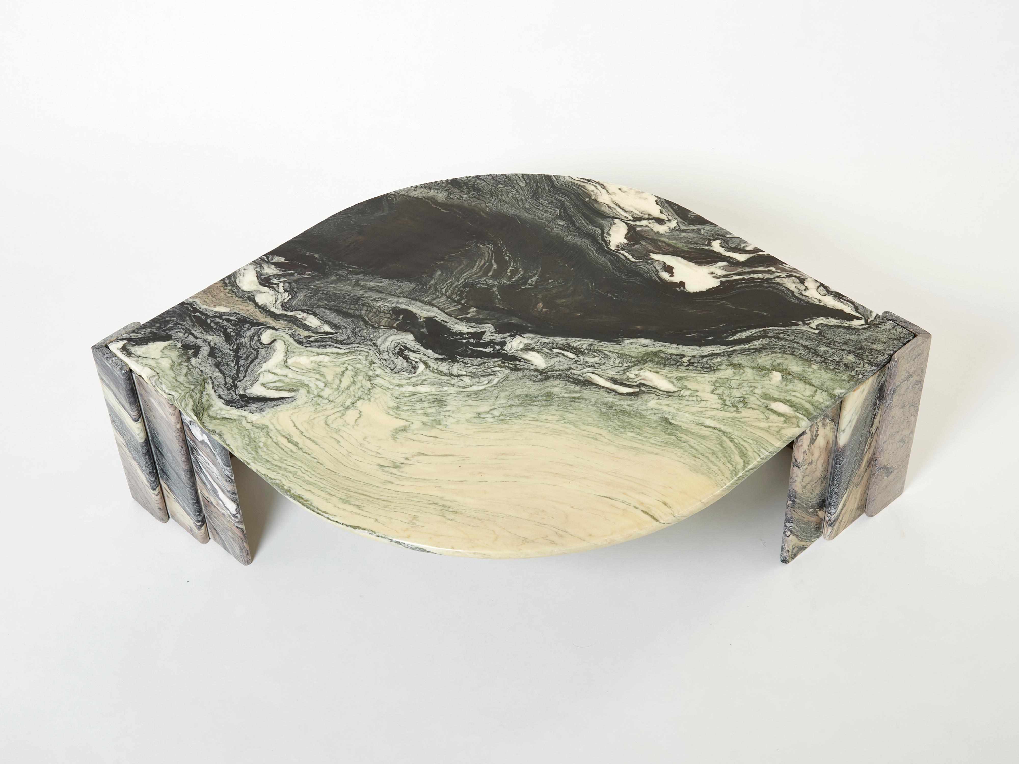 Mid-Century Modern Large Eye Shaped Sicilian Marble Coffee Table, 1970s For Sale