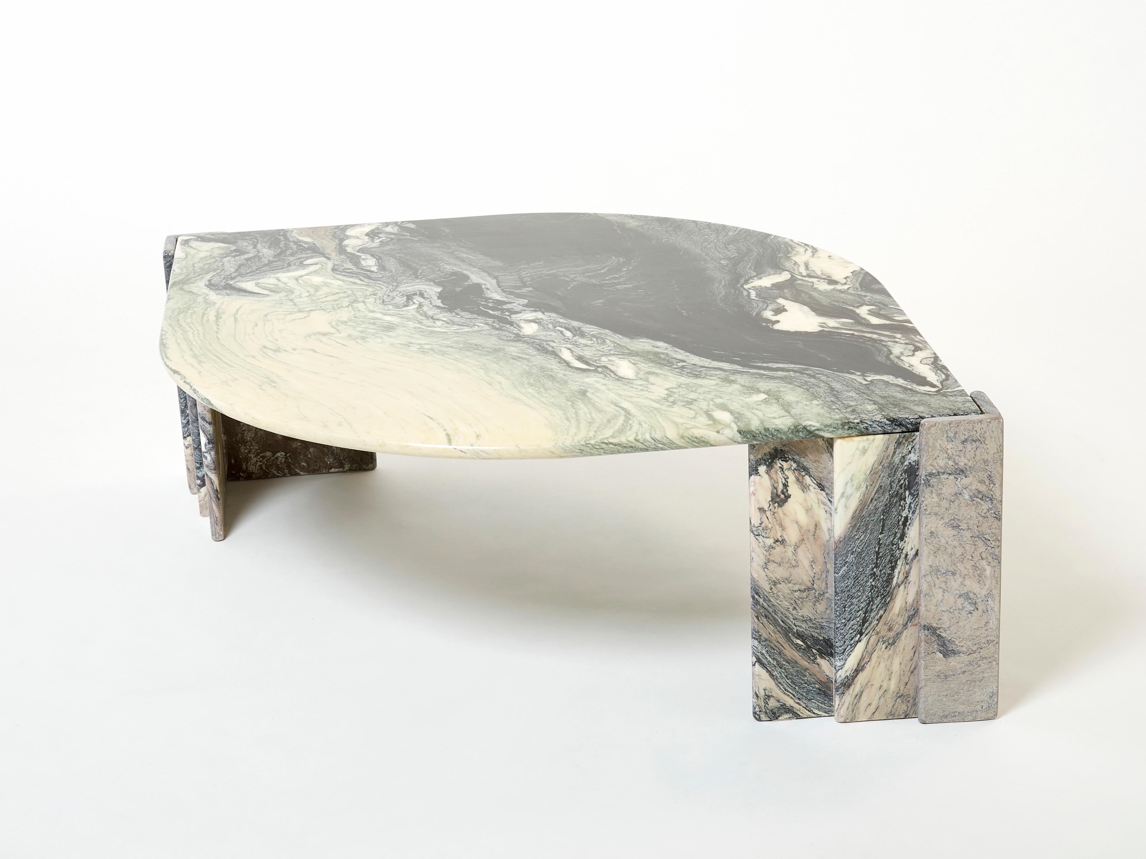 Late 20th Century Large Eye Shaped Sicilian Marble Coffee Table, 1970s For Sale