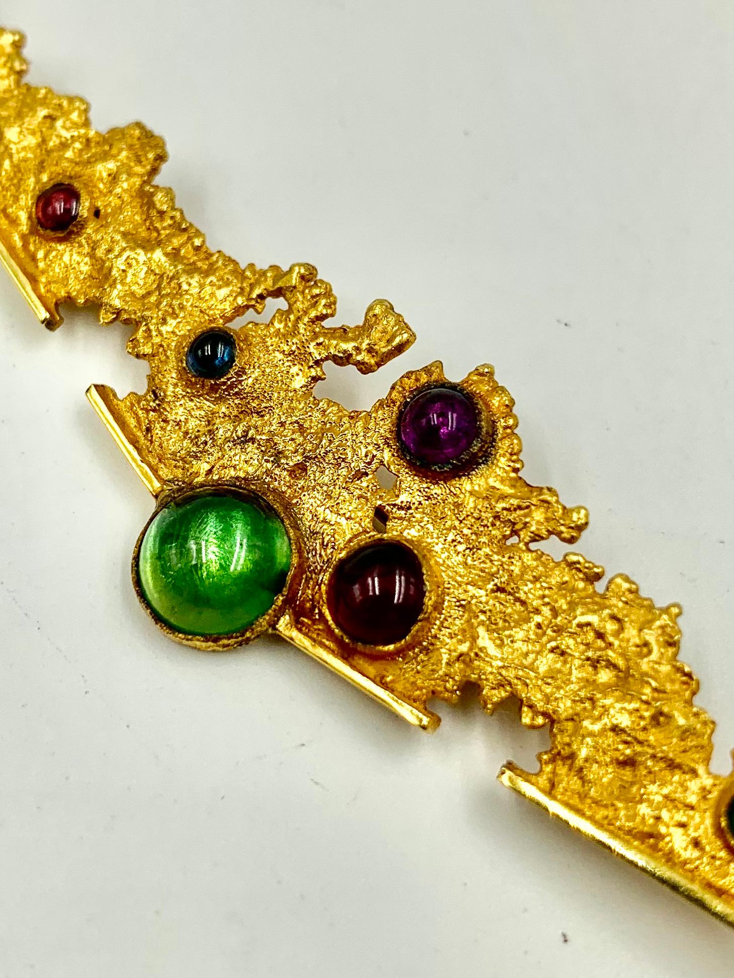 Modernist Large F. Marshall 14k Gold Emerald, Peridot, Amethyst, Tourmaline Brooch, 1987