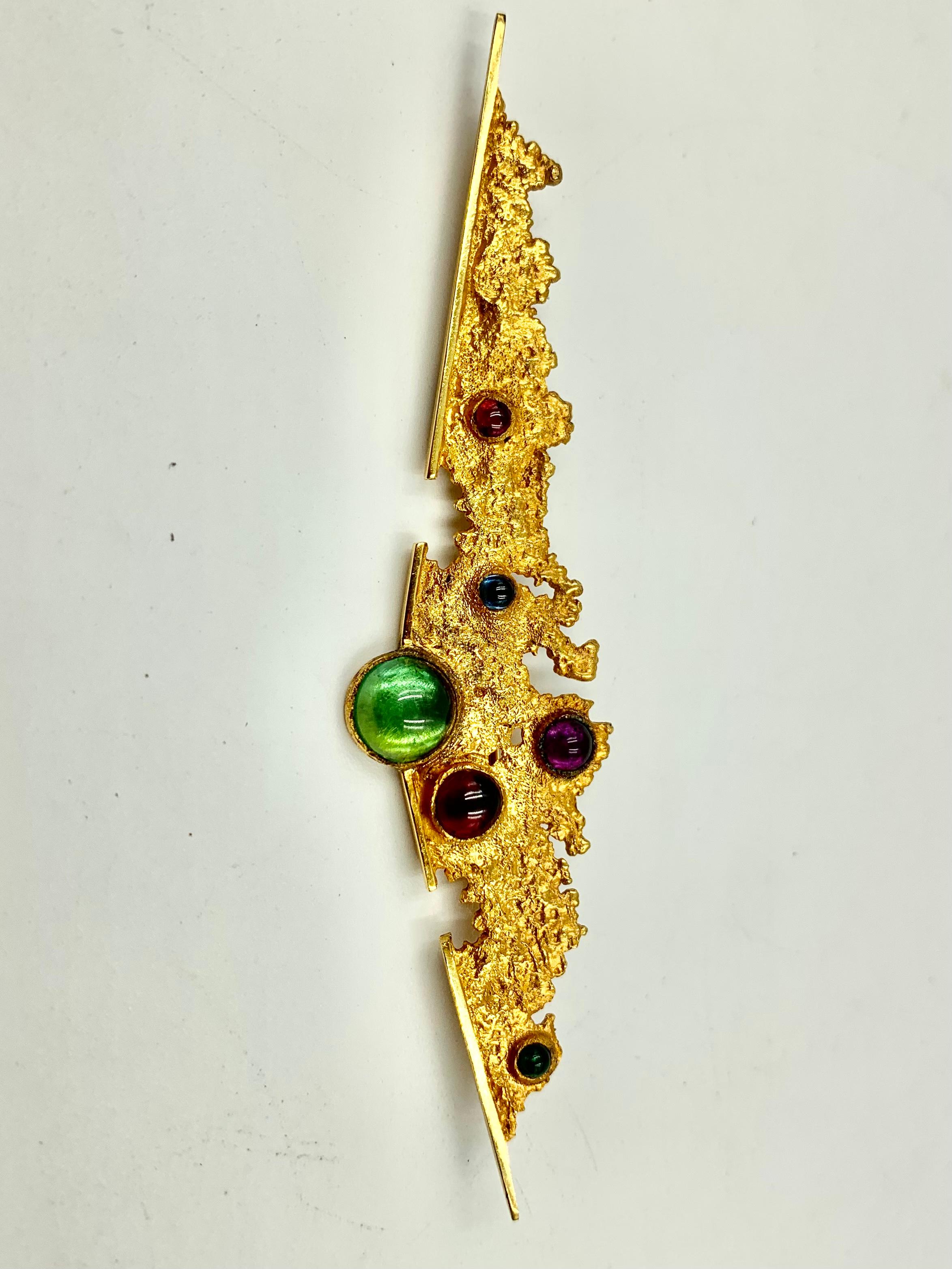 Large F. Marshall 14k Gold Emerald, Peridot, Amethyst, Tourmaline Brooch, 1987 2