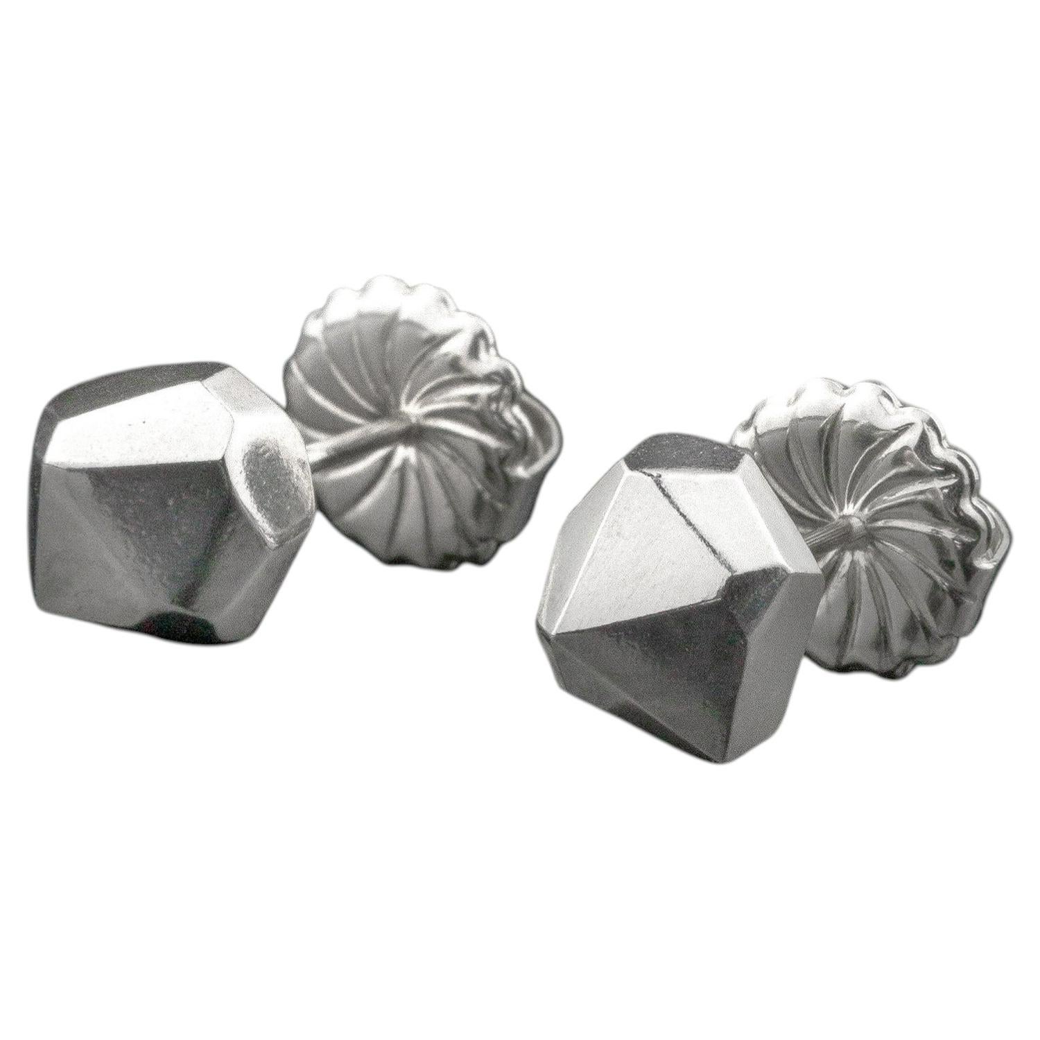 Large Facet Stud Earrings in Sterling Silver 925 by Leonie Simpson For Sale