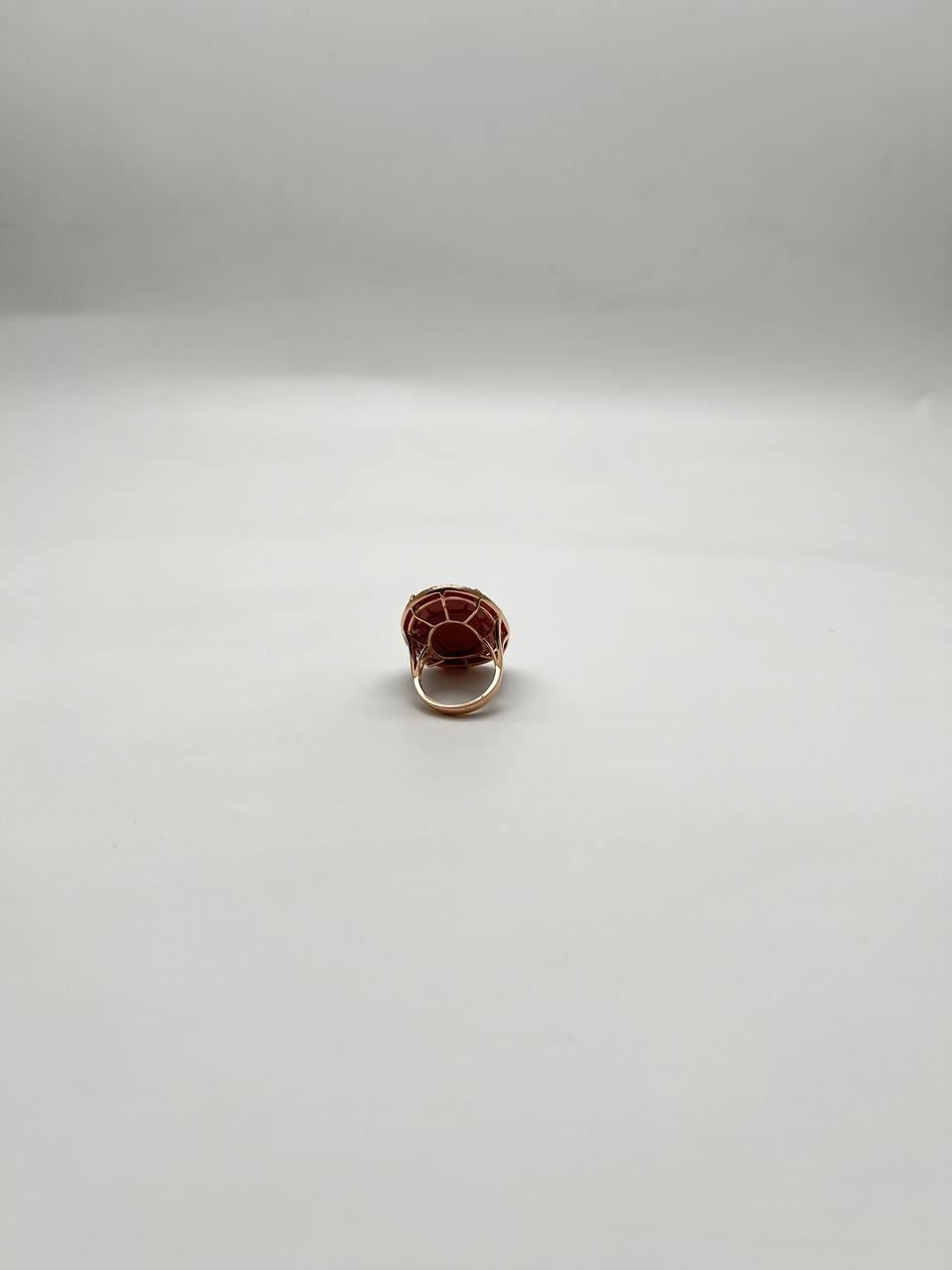 Large Faceted Cabochon Red Jasper 14K Yellow Gold Statement Diamonds Halo Ring For Sale 6