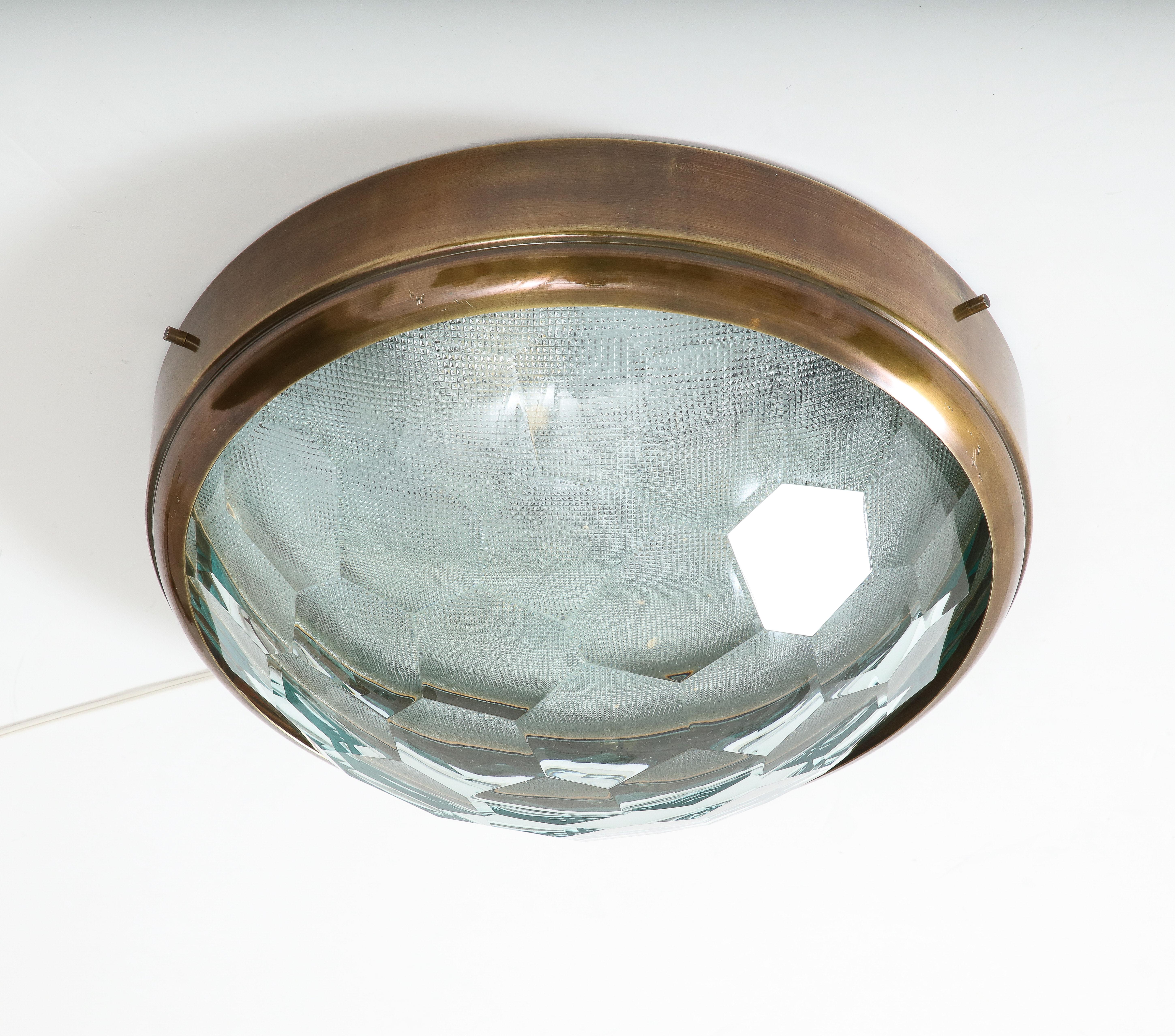 Large Faceted Glass Flush Mount Ceiling Light in Style of Fontana Arte, 1960s For Sale 2