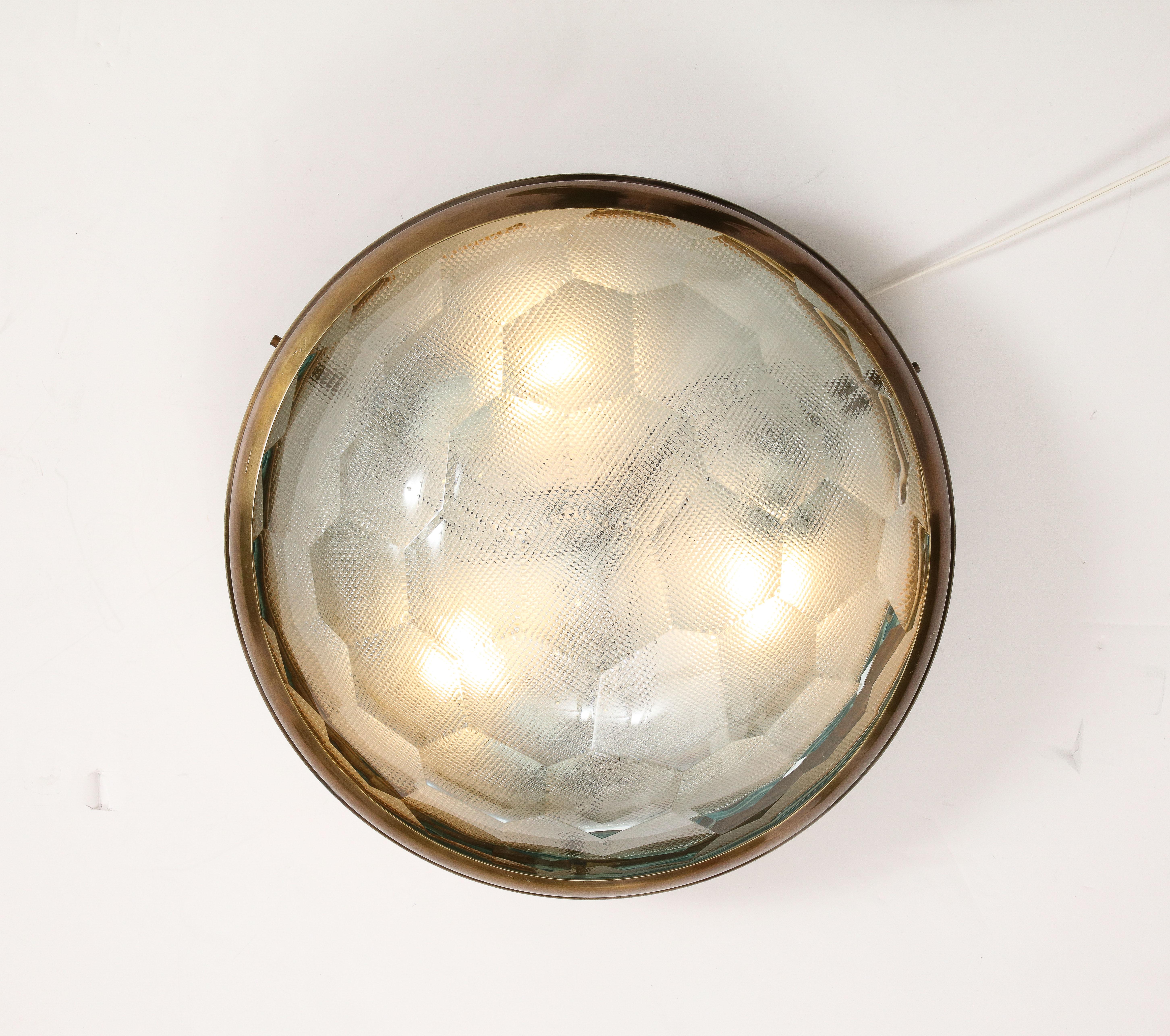 Italian Large Faceted Glass Flush Mount Ceiling Light in Style of Fontana Arte, 1960s For Sale