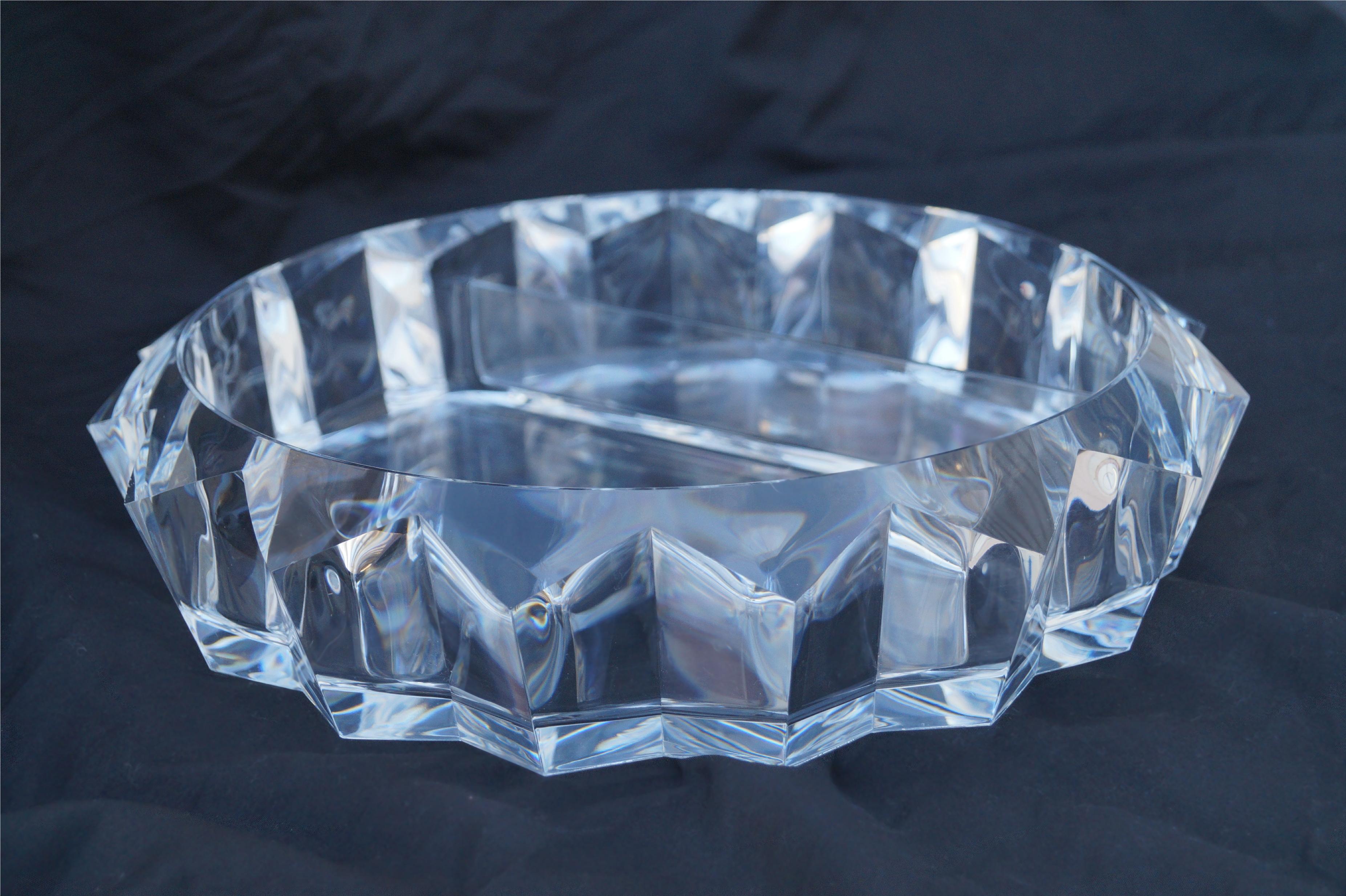 Modern Large Faceted Lucite Divided Bowl Chip and Dip For Sale