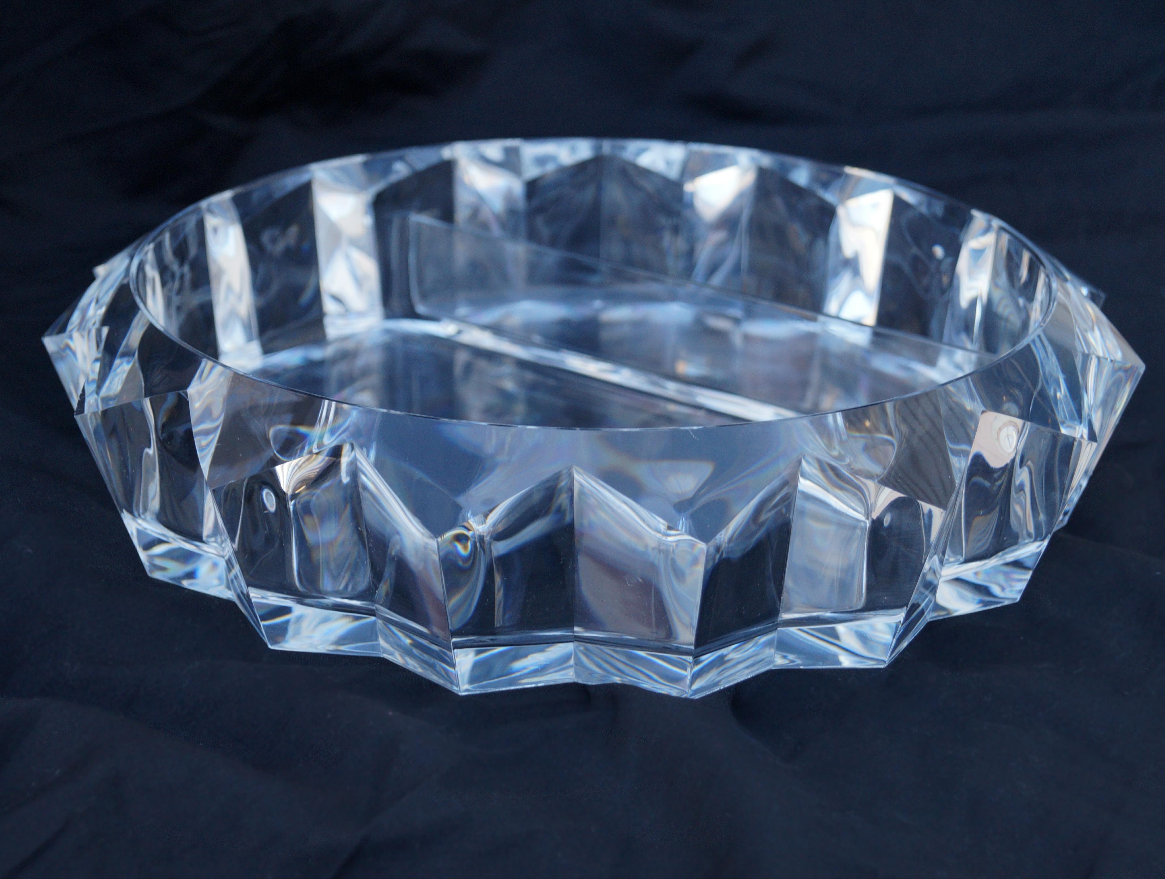 Other Large Faceted Lucite Divided Bowl Chip and Dip For Sale