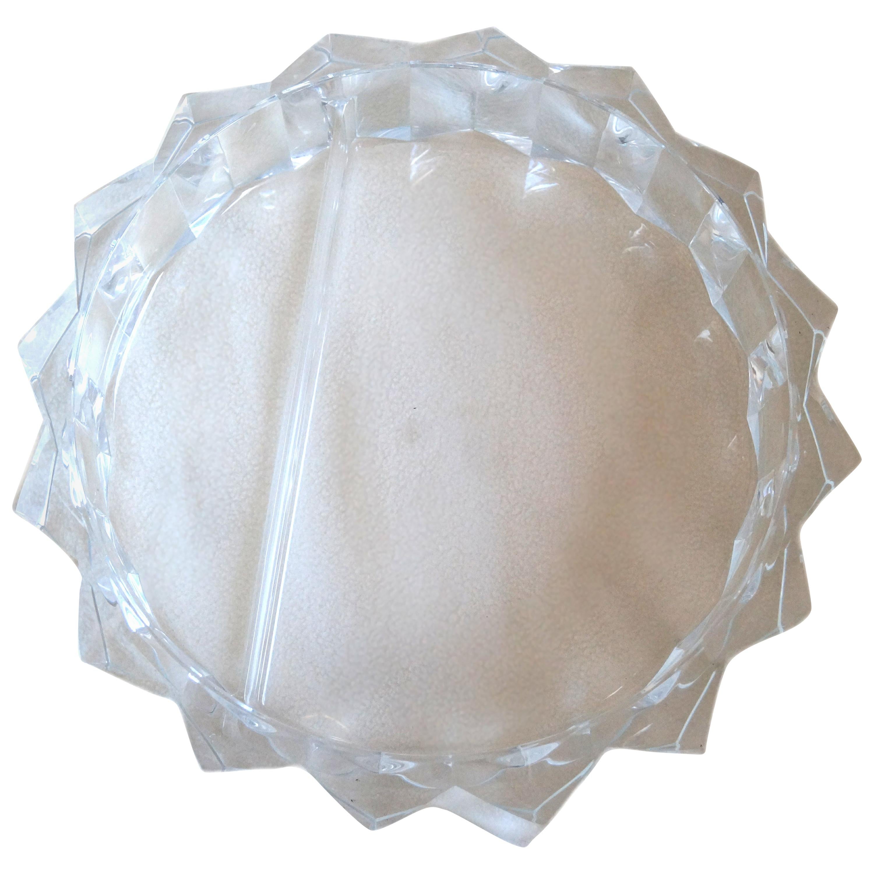 Large Faceted Lucite Divided Bowl Chip and Dip