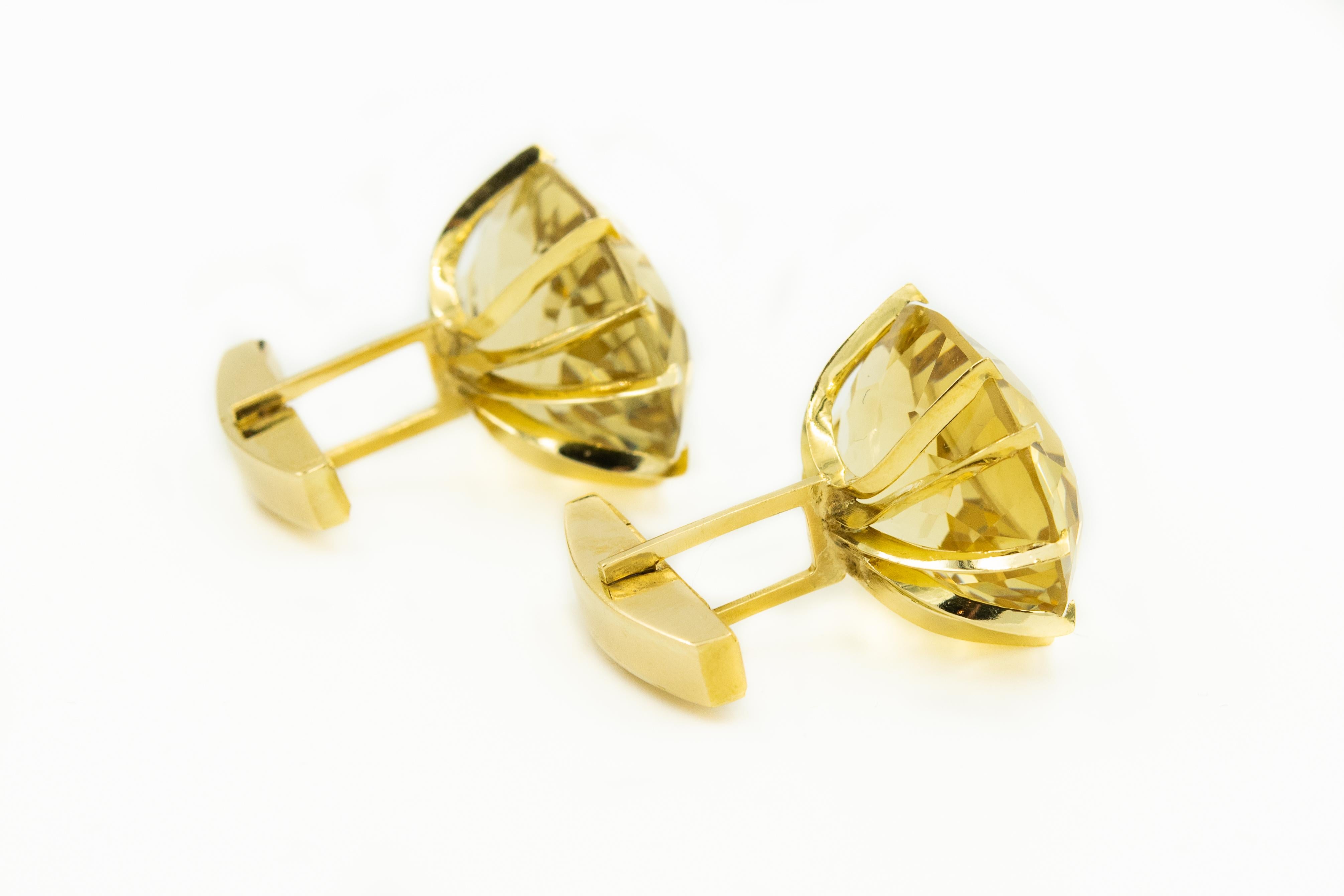 Women's or Men's Large Faceted Oval Citrine Yellow Gold Cufflinks