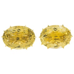 Large Faceted Oval Citrine Yellow Gold Cufflinks