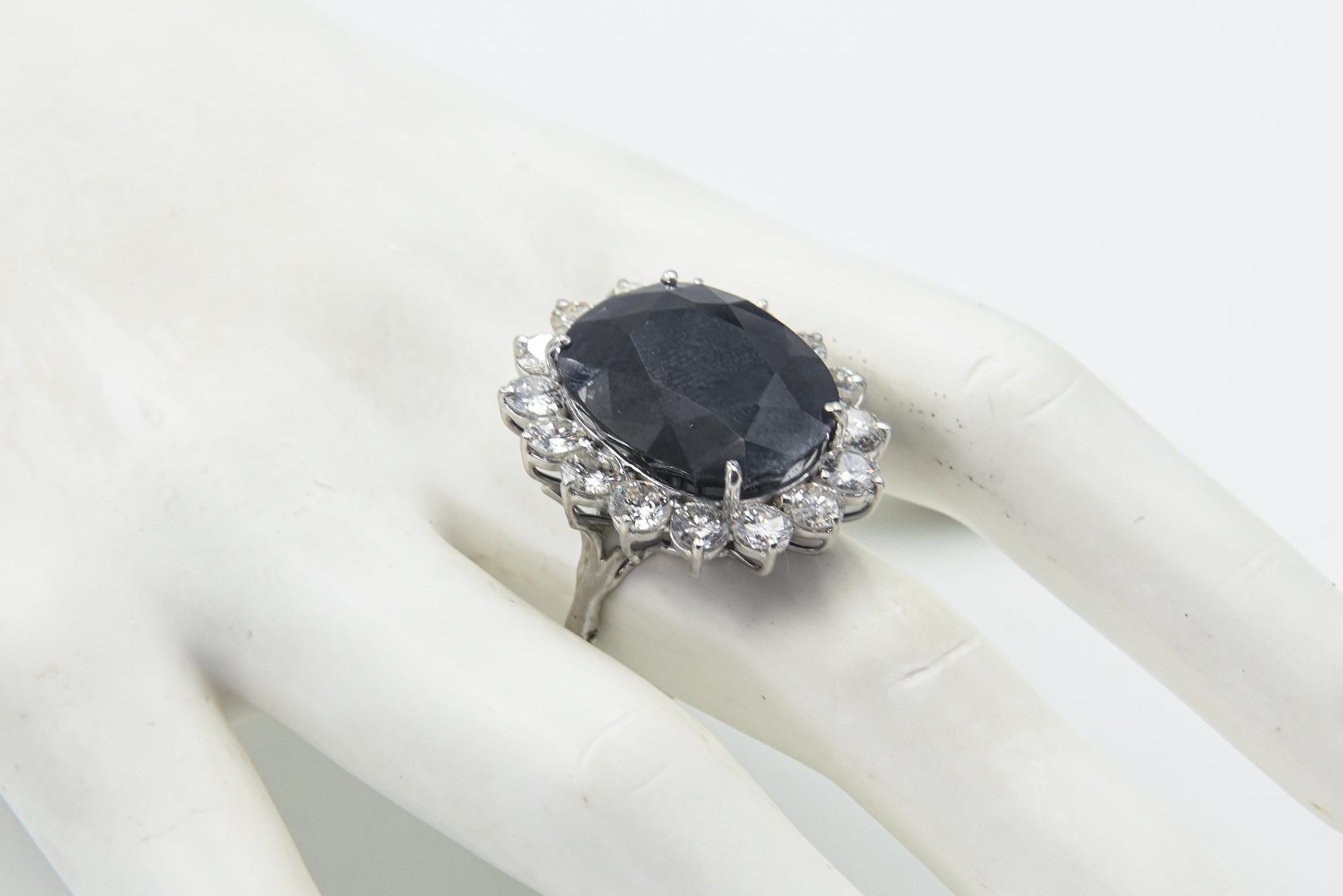 Large Faceted Oval Sapphire and Diamond Cocktail Ring For Sale 5