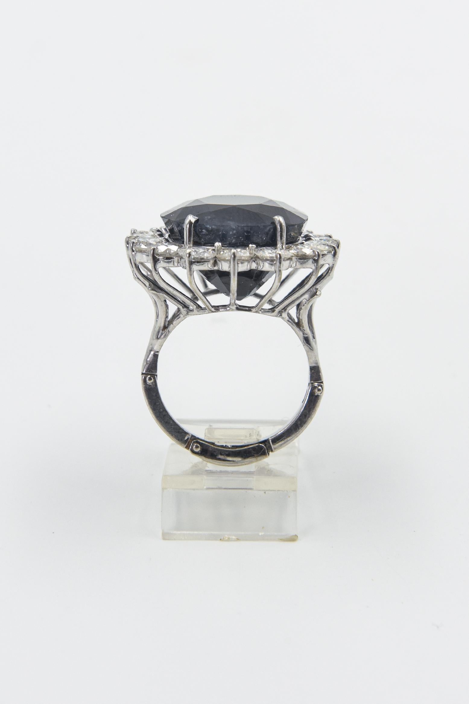 Large Faceted Oval Sapphire and Diamond Cocktail Ring For Sale 2
