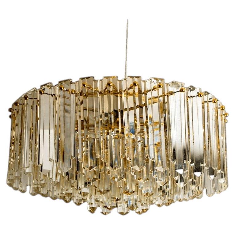 Large Faceted Prims and Gild Brass Flush Mount by J.T. Kalmar, 1970s For Sale
