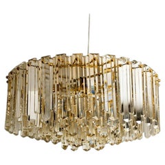 Large Faceted Prims and Gild Brass Flush Mount by J.T. Kalmar, 1970s