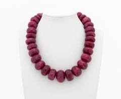 Large Faceted Ruby Bead Necklace, 22K Gold Clasp