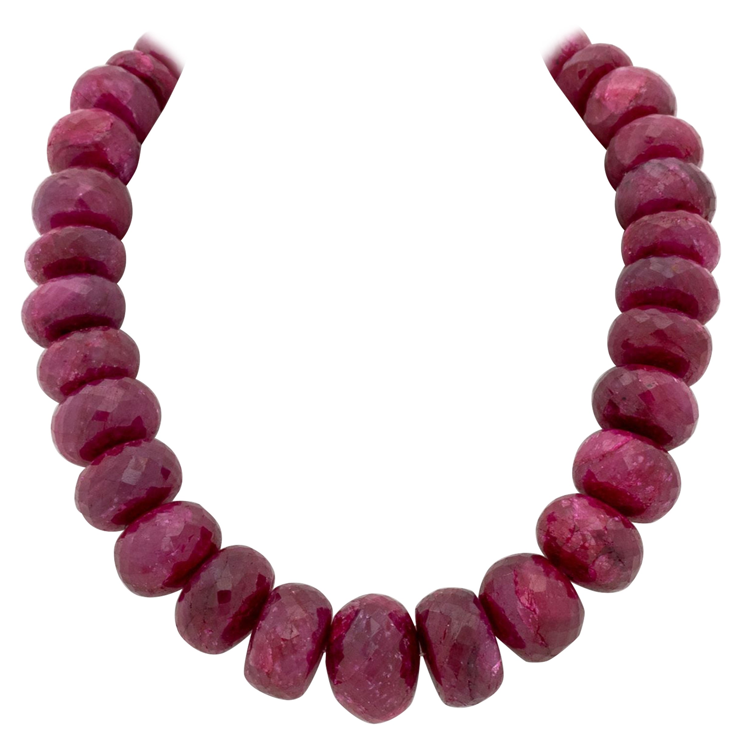 Large Faceted Ruby Bead Necklace, 22K Gold Clasp