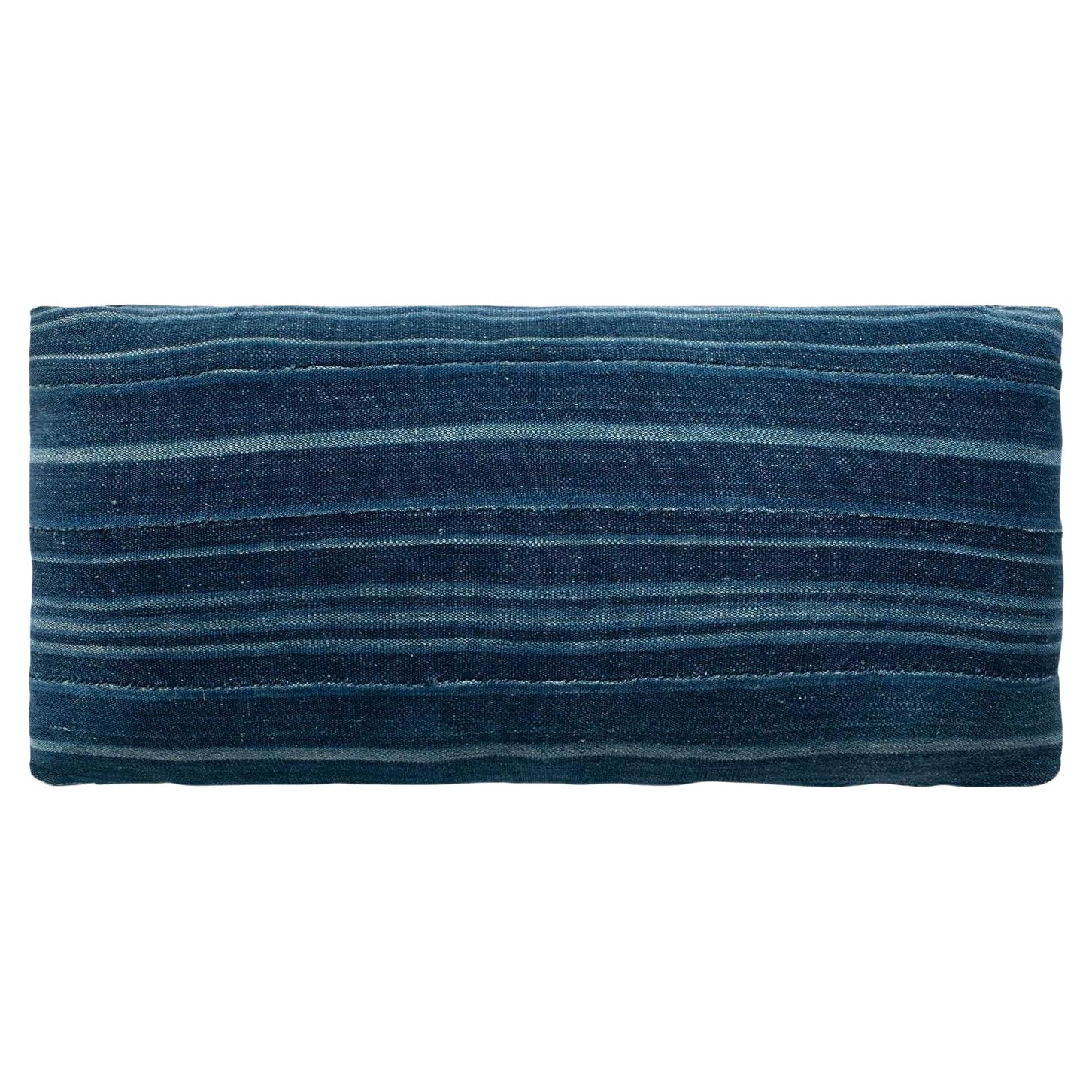 Large Faded Indigo Tone-on-Tone Striped Lumbar Cushion