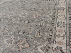 Large Faded Wool Indian Oushak Rug in Gray, Charcoal, and Light Taupe 9'0 x 12'3