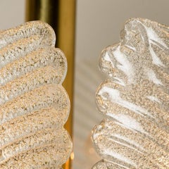 Grande lampadario in ottone con foglie di vetro Fagerlund di Orrefors, anni '60