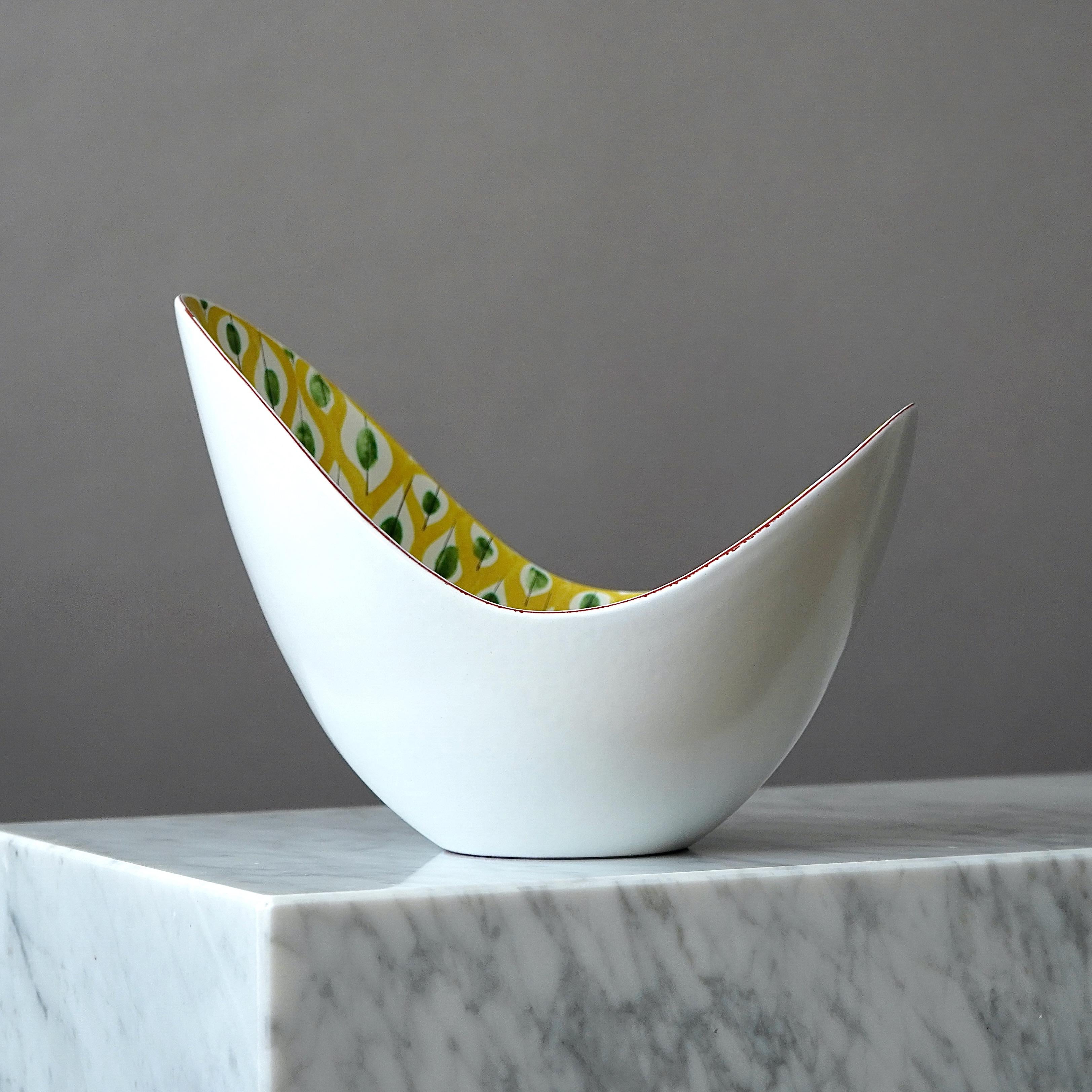 20th Century Large Faience Bowl by Stig Lindberg for Gustavsberg Studio, Sweden, 1950s For Sale