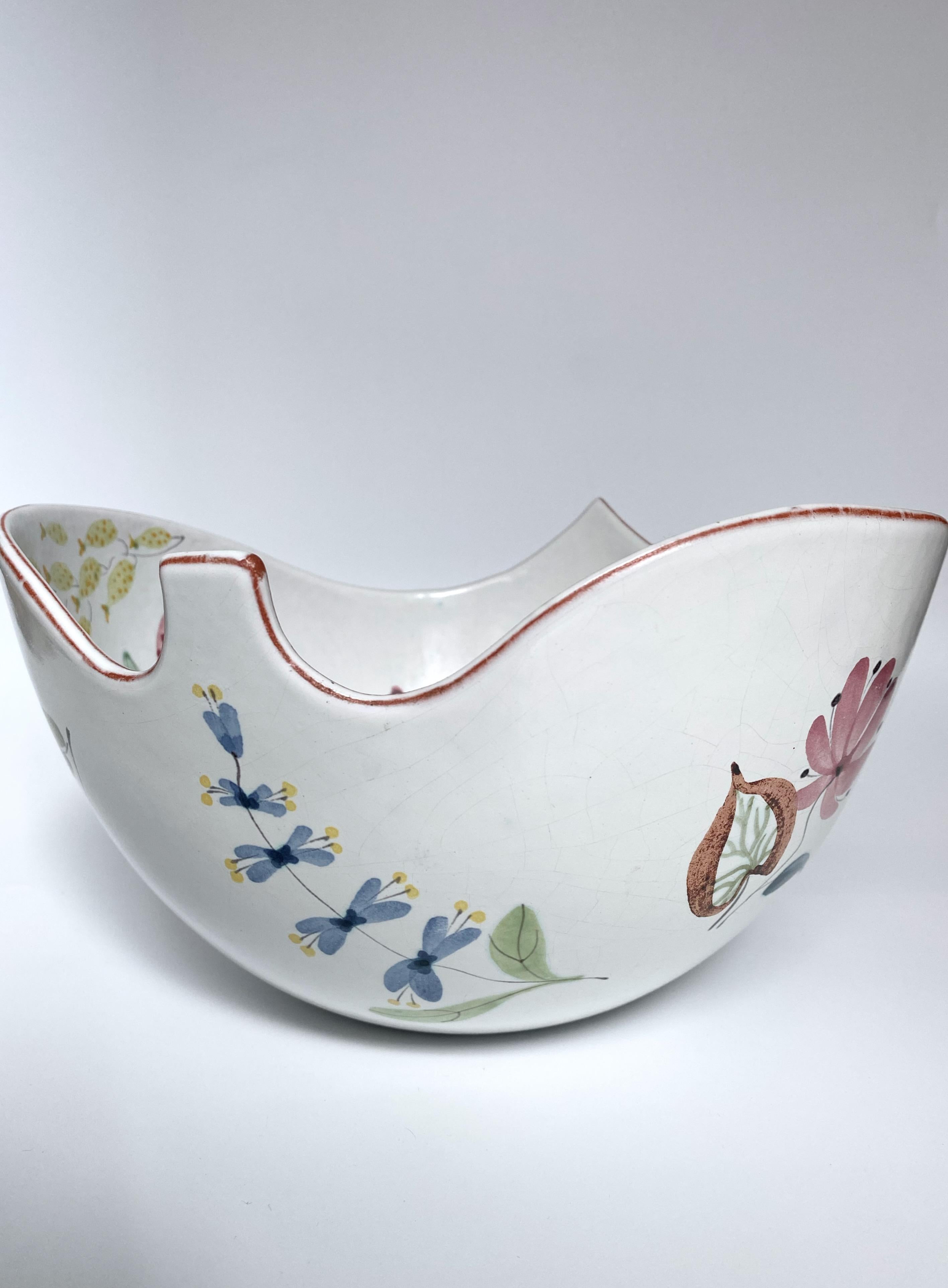 Scandinavian Modern Large Faience Ceramic Bowl and Plate by Stig Lindberg for Gustavsberg For Sale