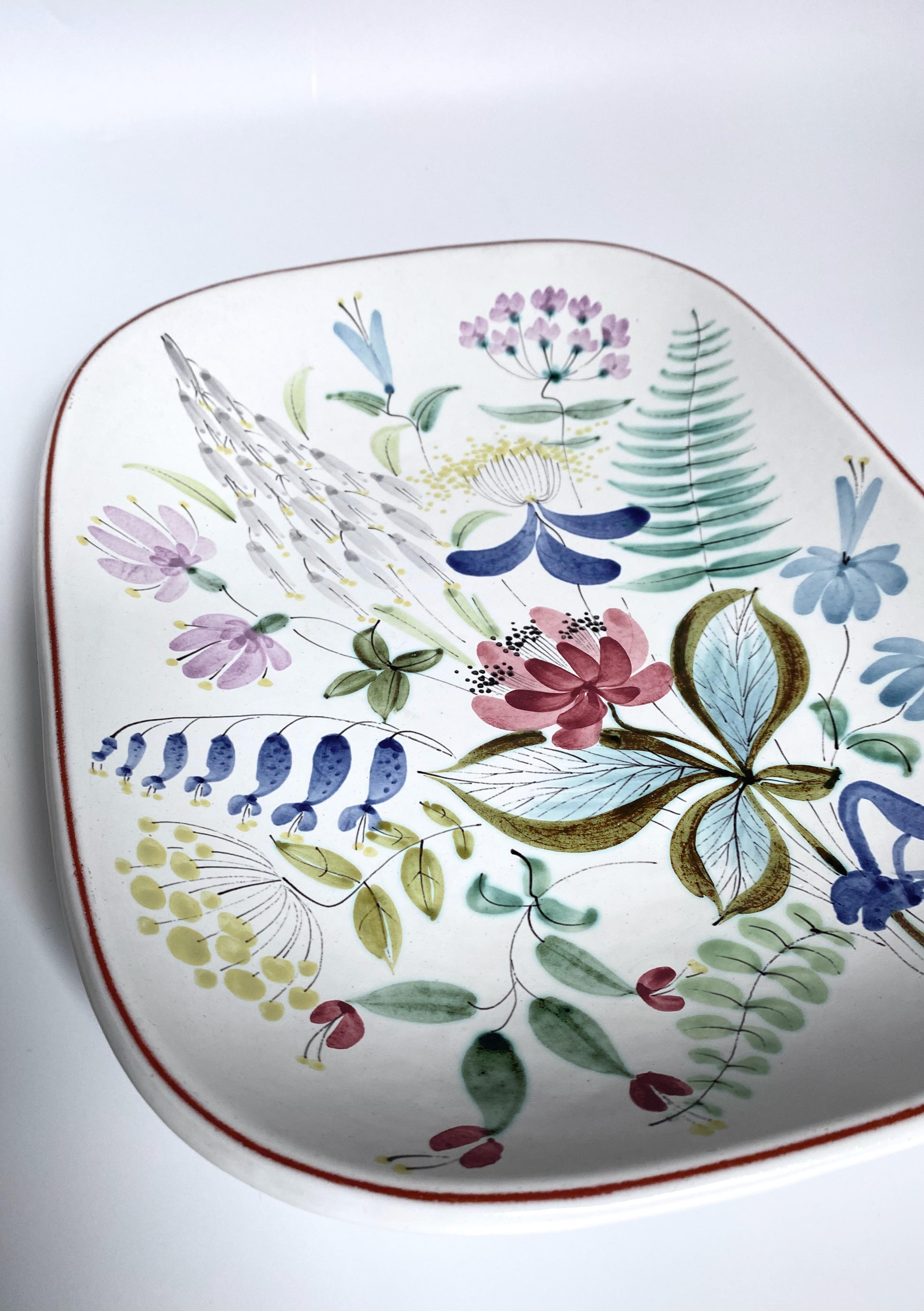 Hand-Painted Large Faience Ceramic Bowl and Plate by Stig Lindberg for Gustavsberg For Sale