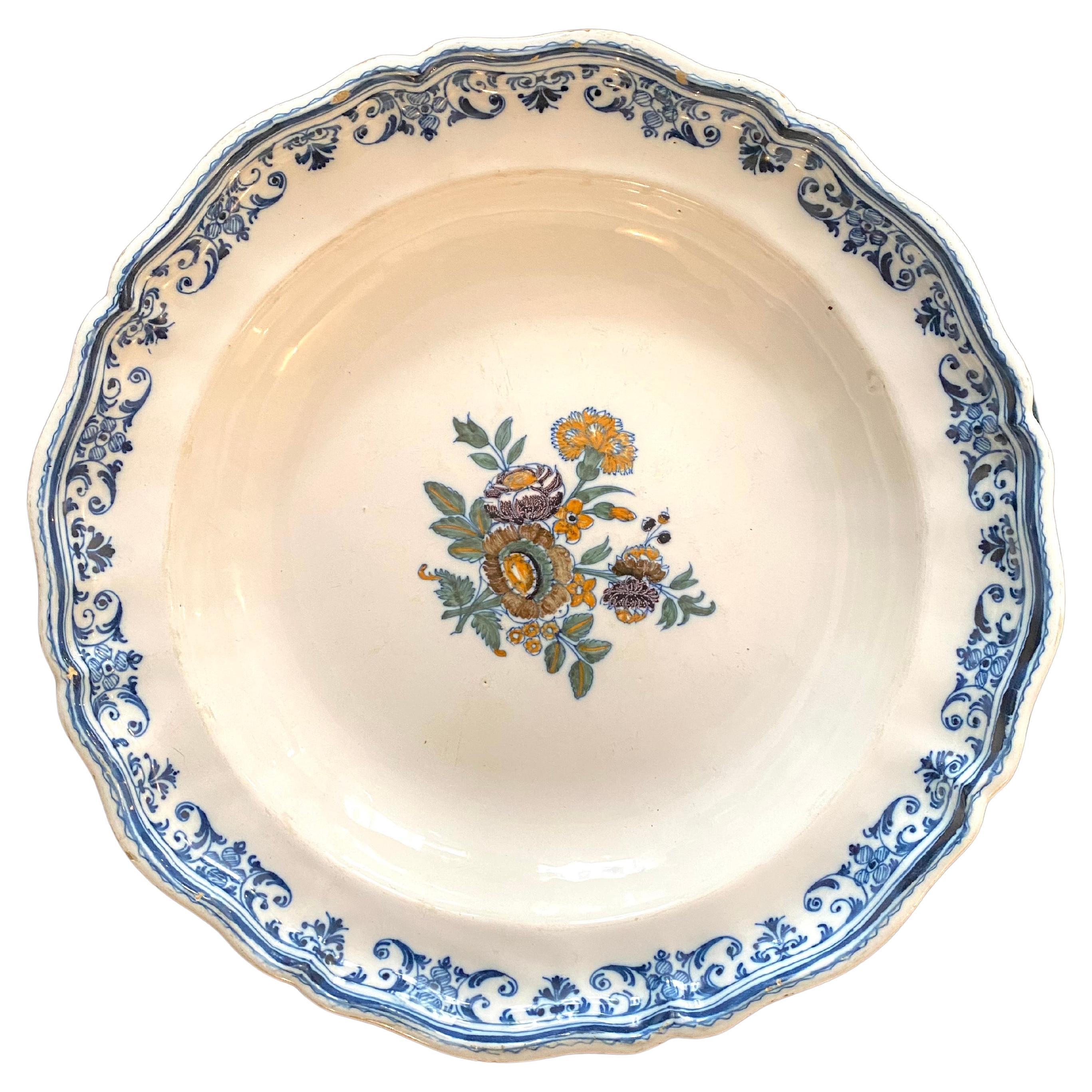 large faience plate from Moustiers 18th century For Sale