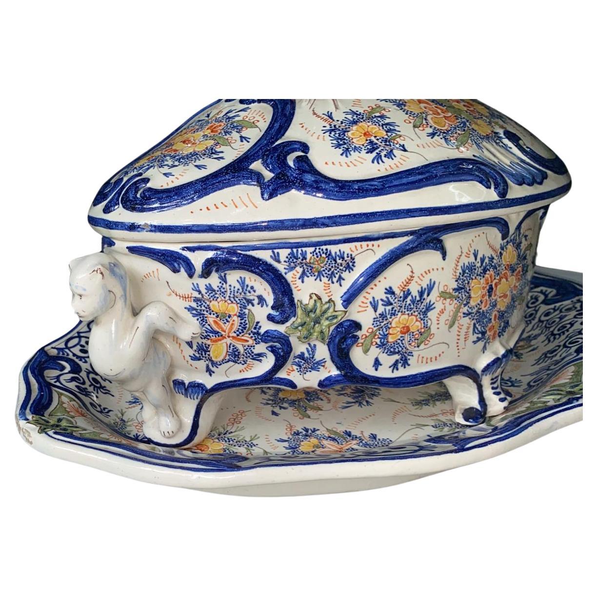 Rustic Large Faience Soup Tureen Delft, circa 1930 For Sale