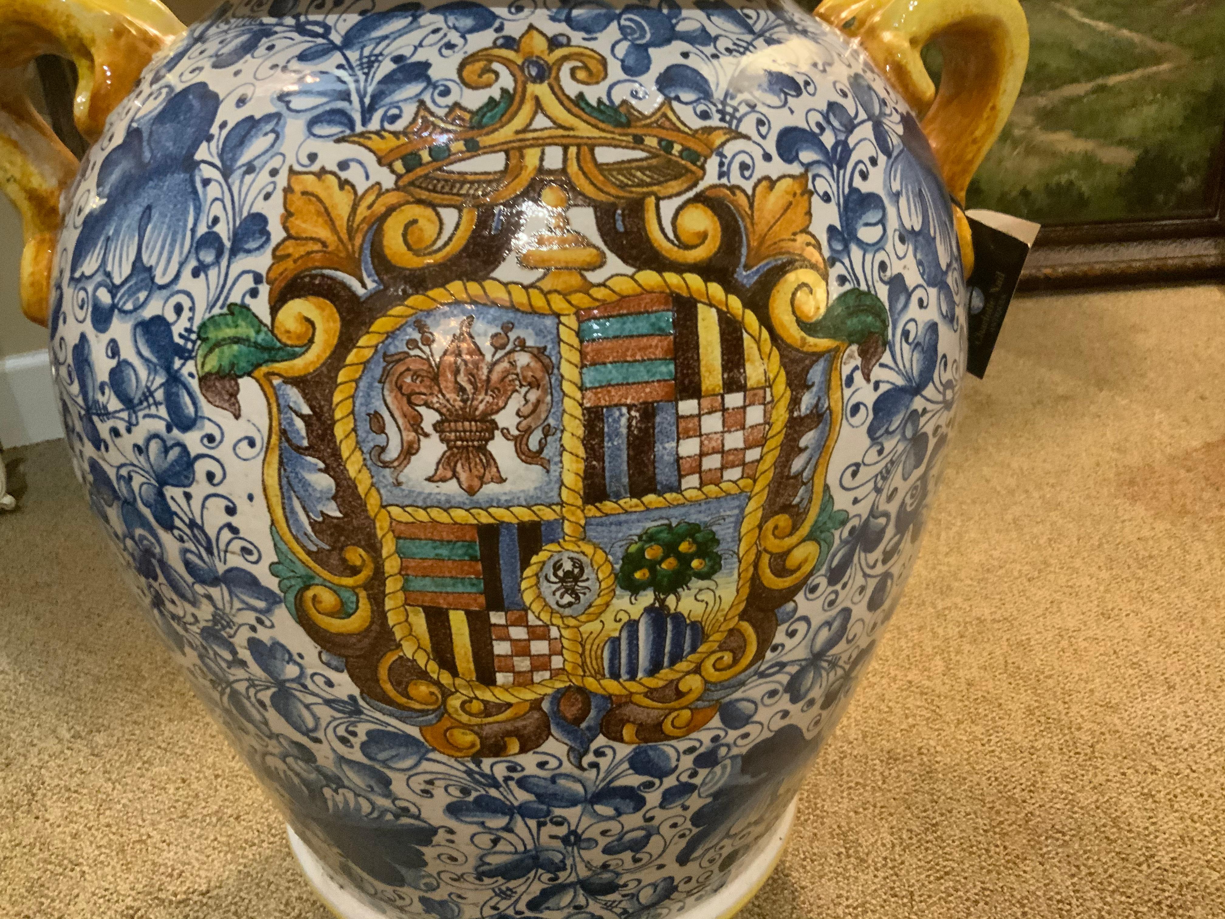 French Large Faience Vase, Renaissance Style, 19th C For Sale
