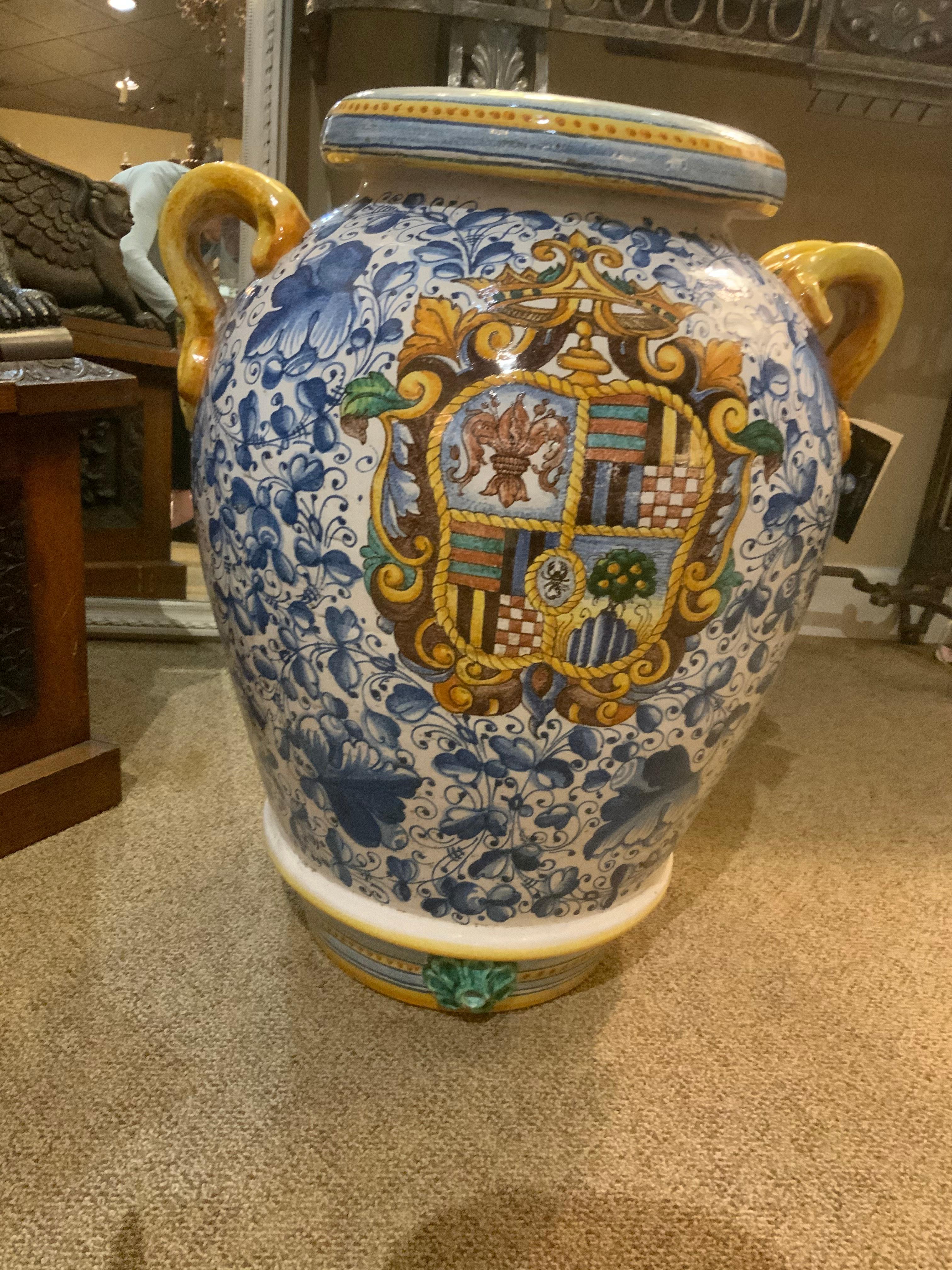 Hand-Painted Large Faience Vase, Renaissance Style, 19th C For Sale
