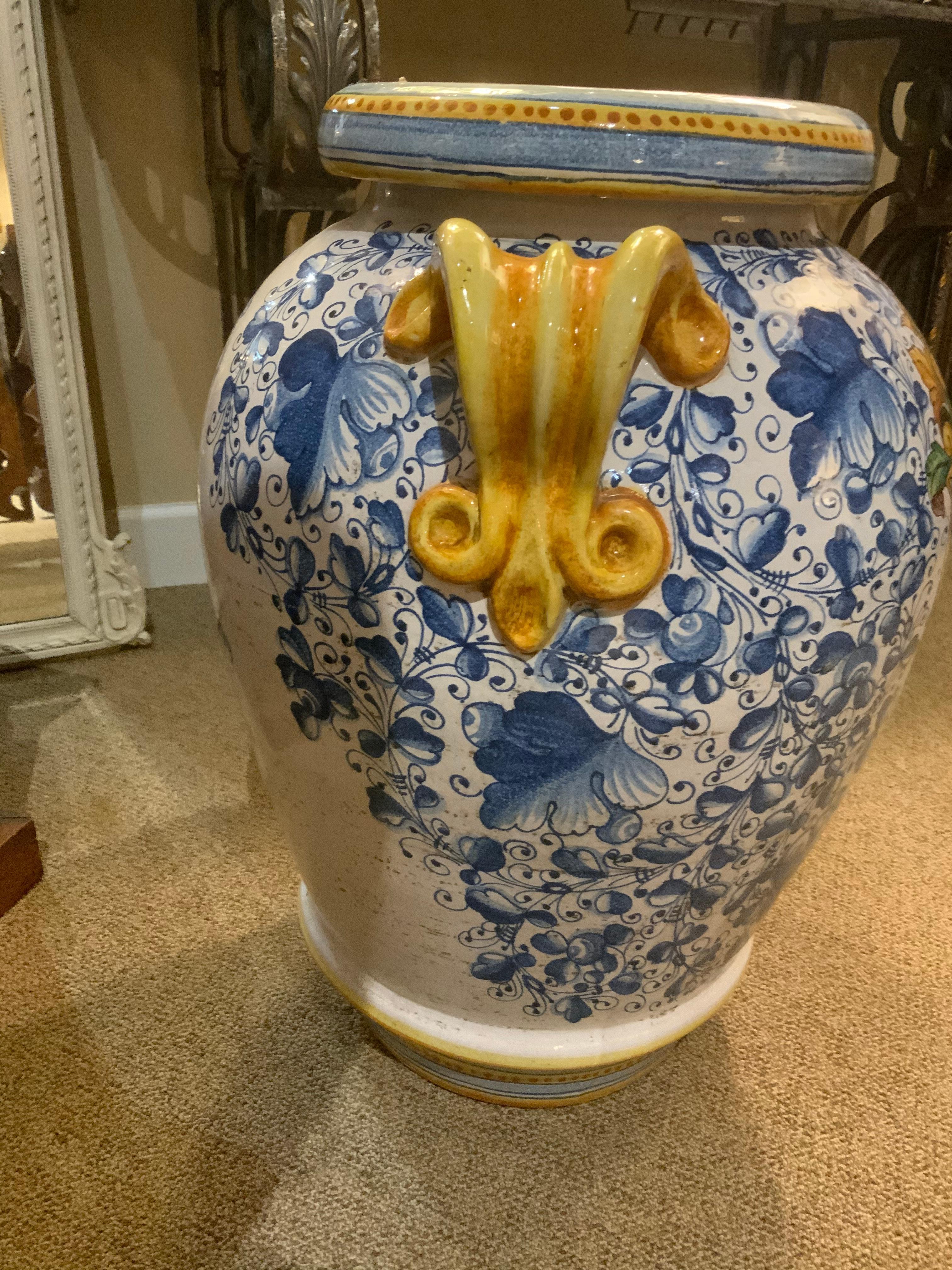 Large Faience Vase, Renaissance Style, 19th C In Good Condition For Sale In Houston, TX