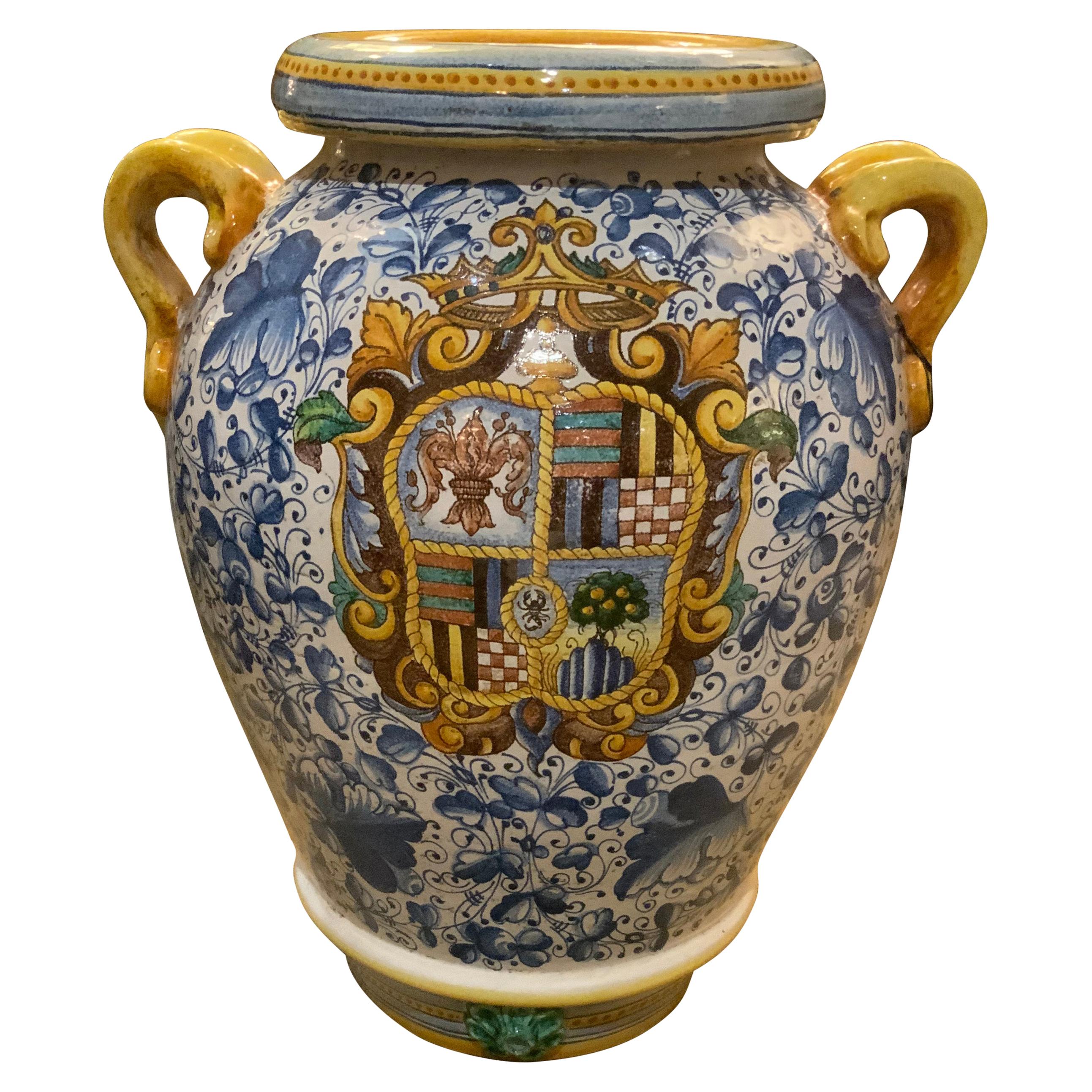 Large Faience Vase, Renaissance Style, 19th C For Sale