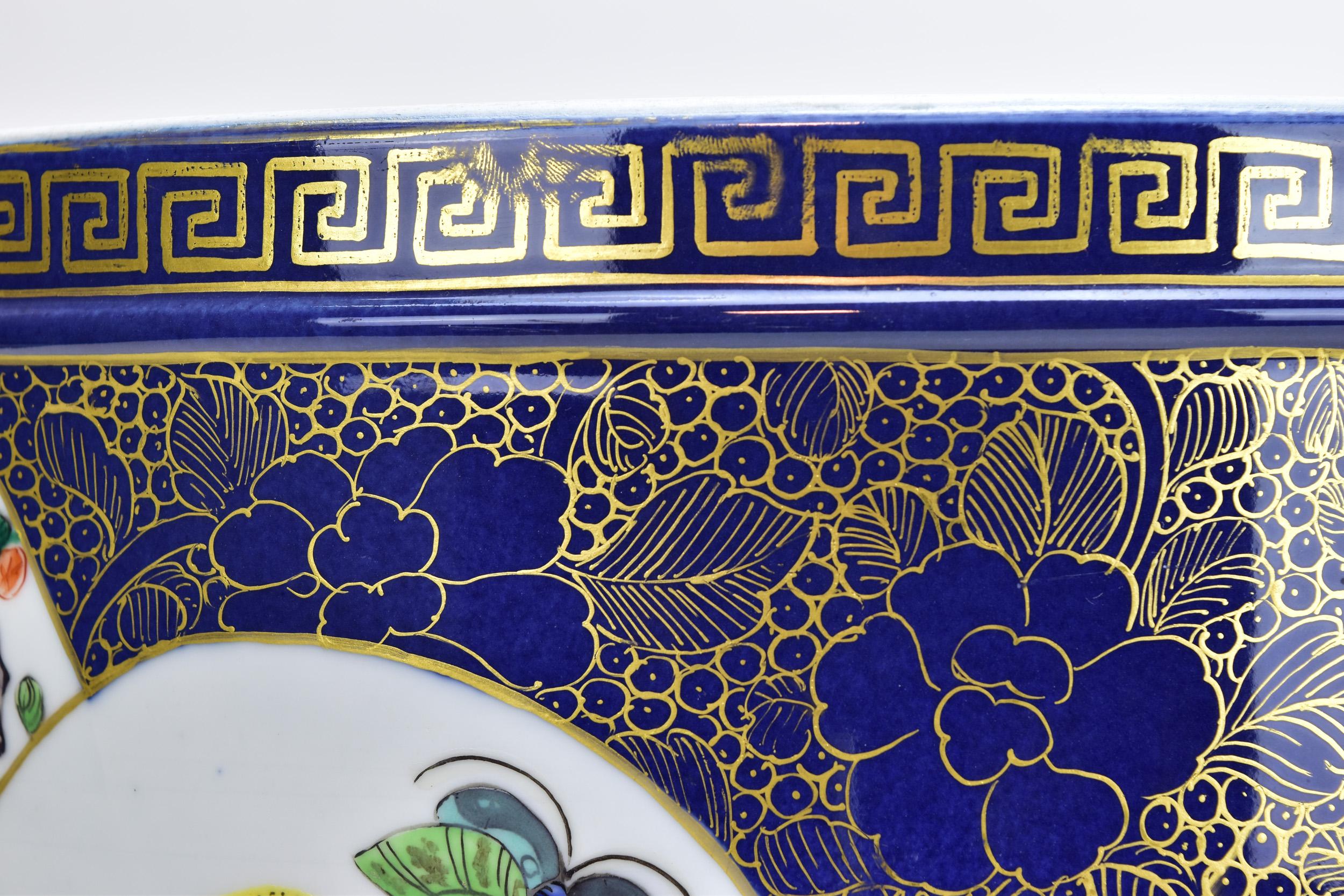 Macetero grande Famille Rose Cachepot Porcelana china de exportación Azul cobalto / Dorada en Bueno estado para la venta en Bad Säckingen, DE