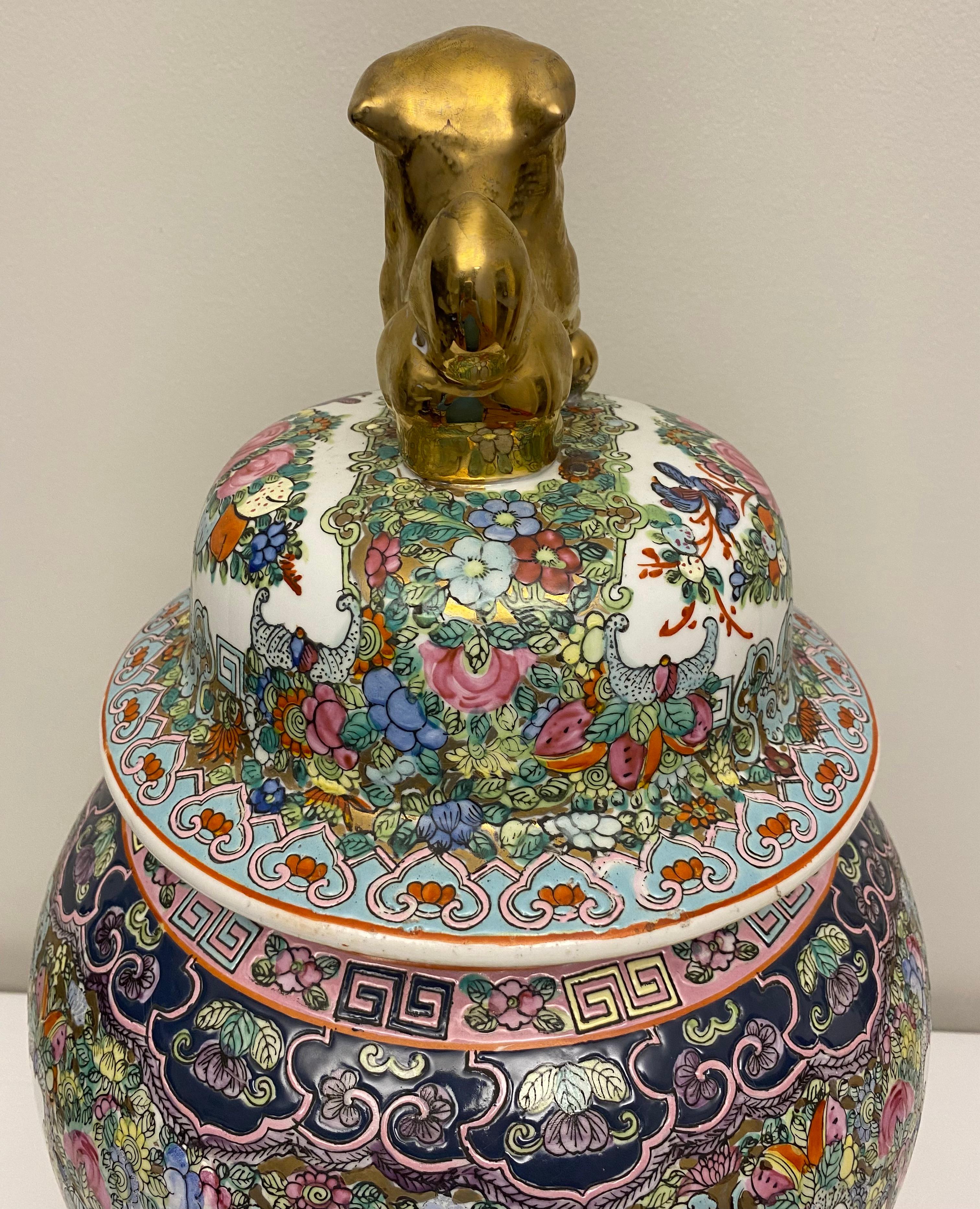 Porcelain Large Famille Rose Chinese Temple Jar with Lid For Sale