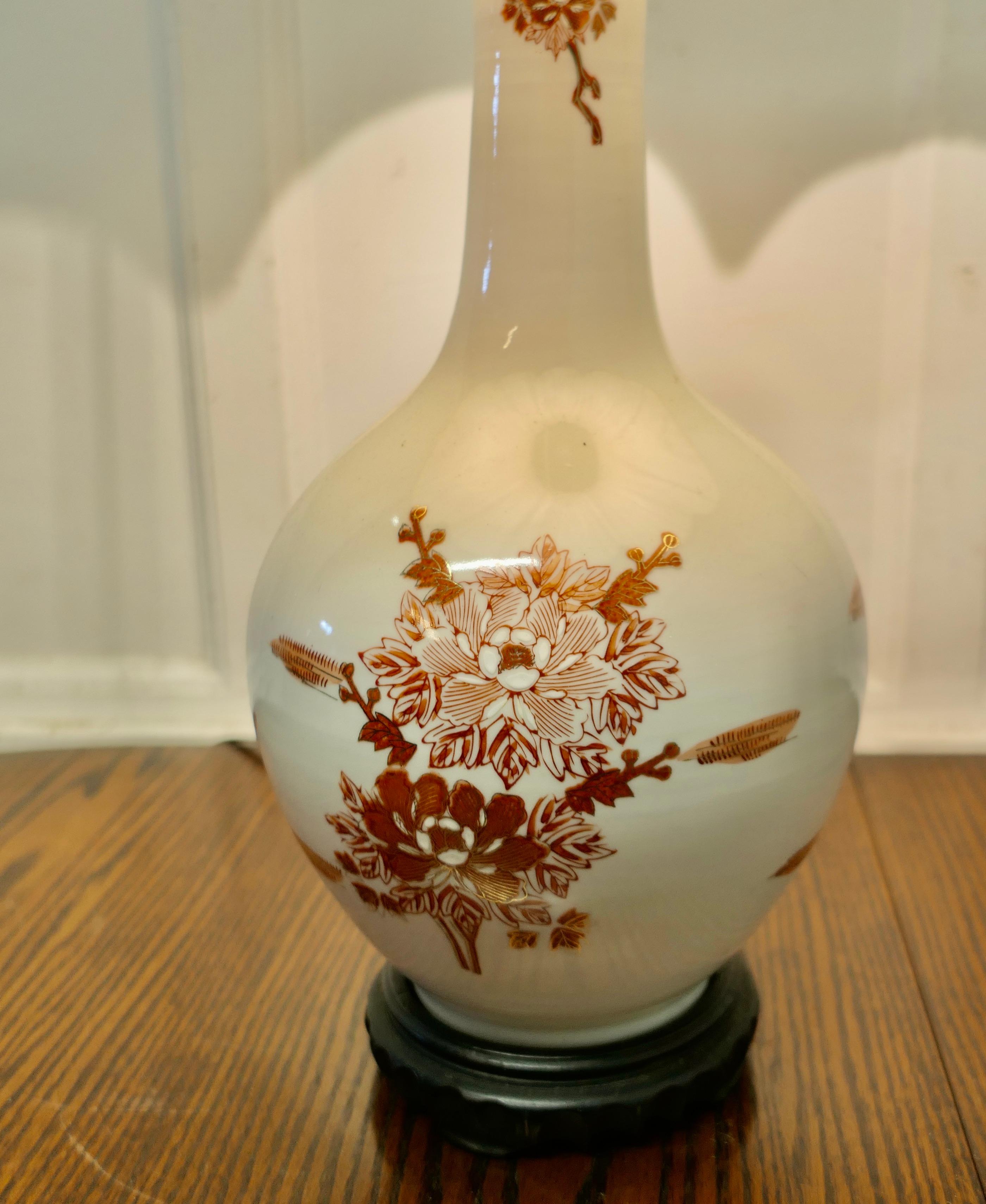 Mid-20th Century Large Famille Rose Dragon Vase Lamp, Classic Oriental Chintz For Sale
