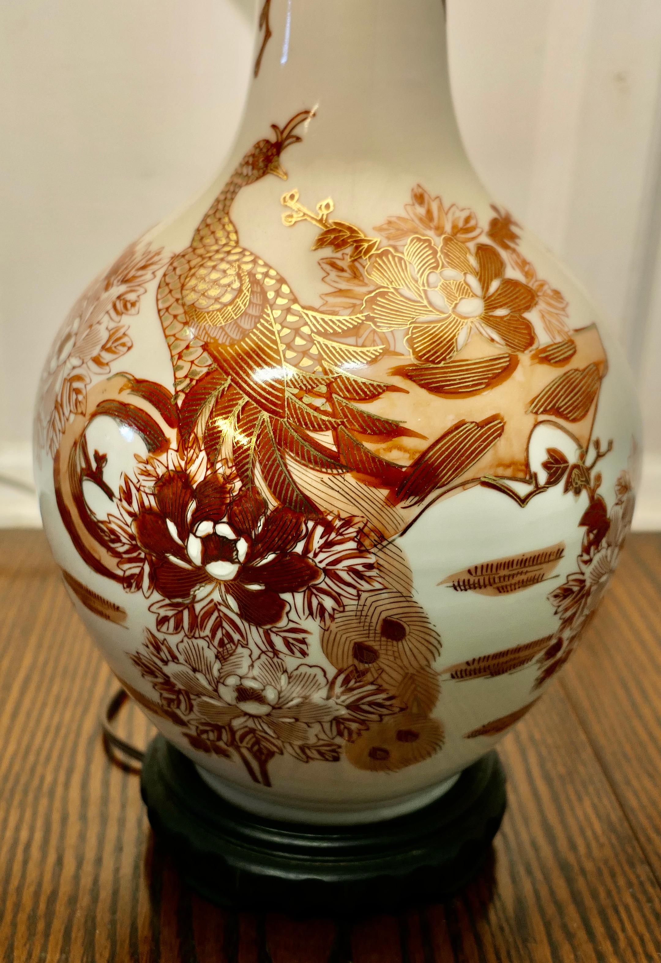 Porcelain Large Famille Rose Dragon Vase Lamp, Classic Oriental Chintz For Sale