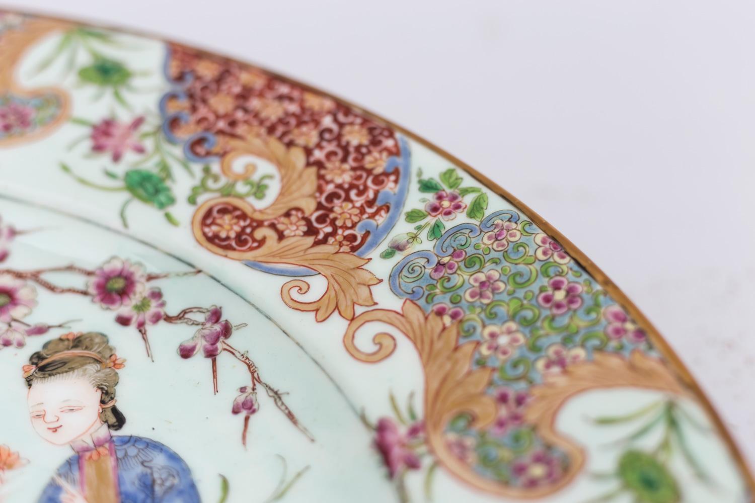 Enameled Large Famille Rose Porcelain Plate, Qing Dynasty